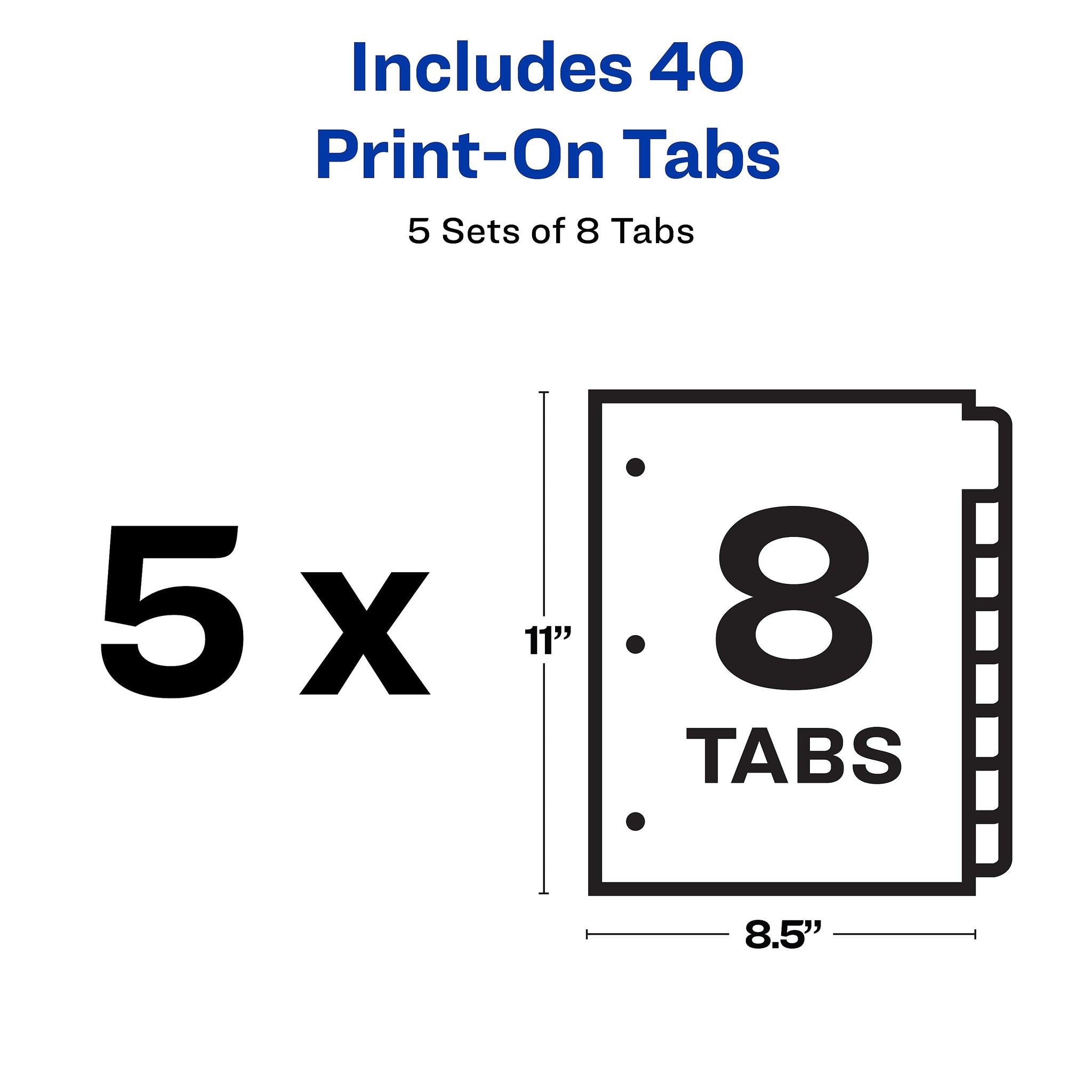 Avery Print-On Paper Dividers, 8 Tabs, White, 5 Sets/Pack