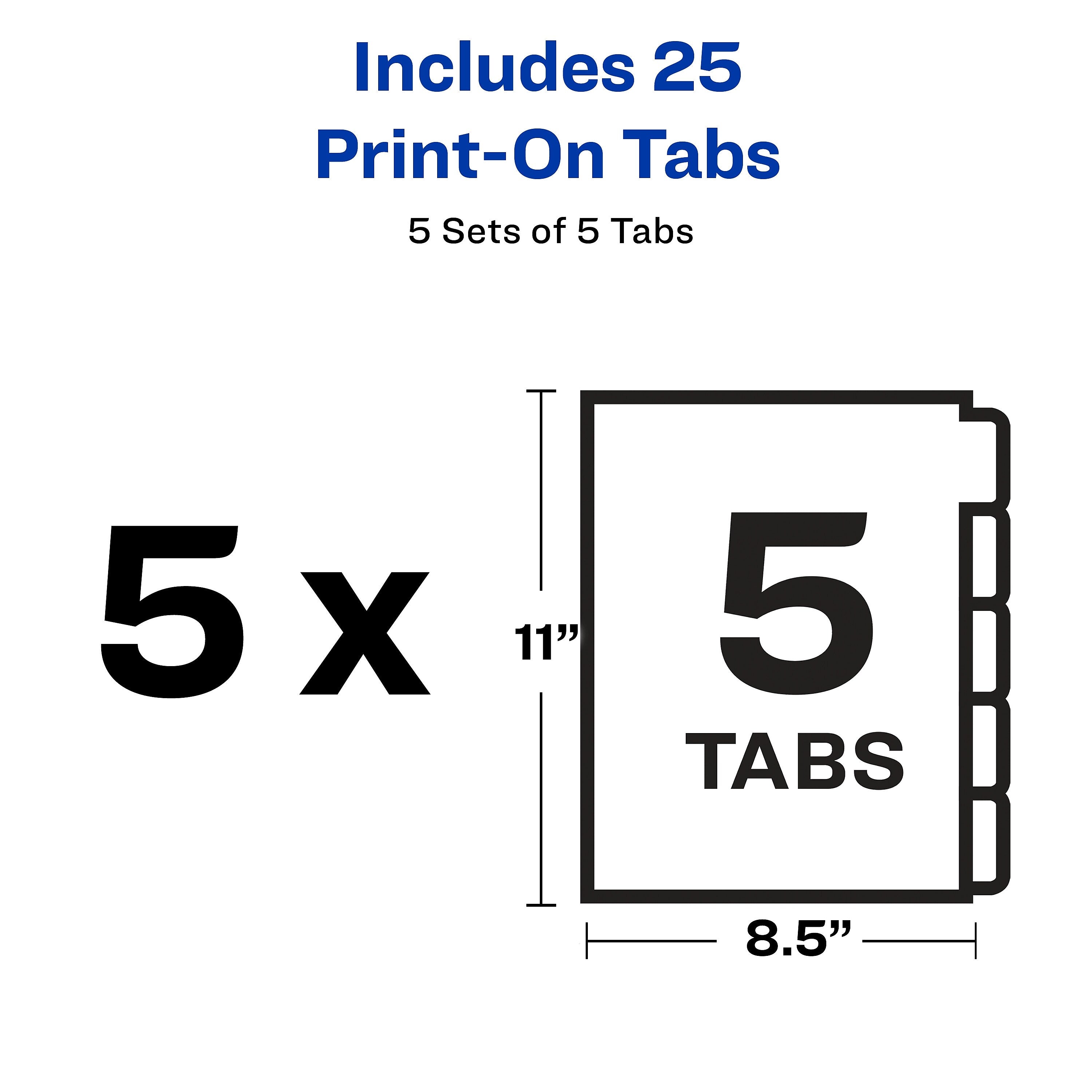 Avery Print-On Unpunched Paper Dividers, 5 Tabs, White, 5 Sets/Pack