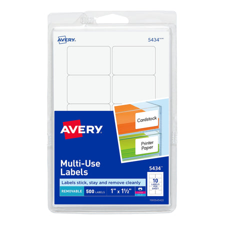 Avery Print-or-Write Multiuse ID Labels, 1"H x 1-1/2"W, 500/Pack