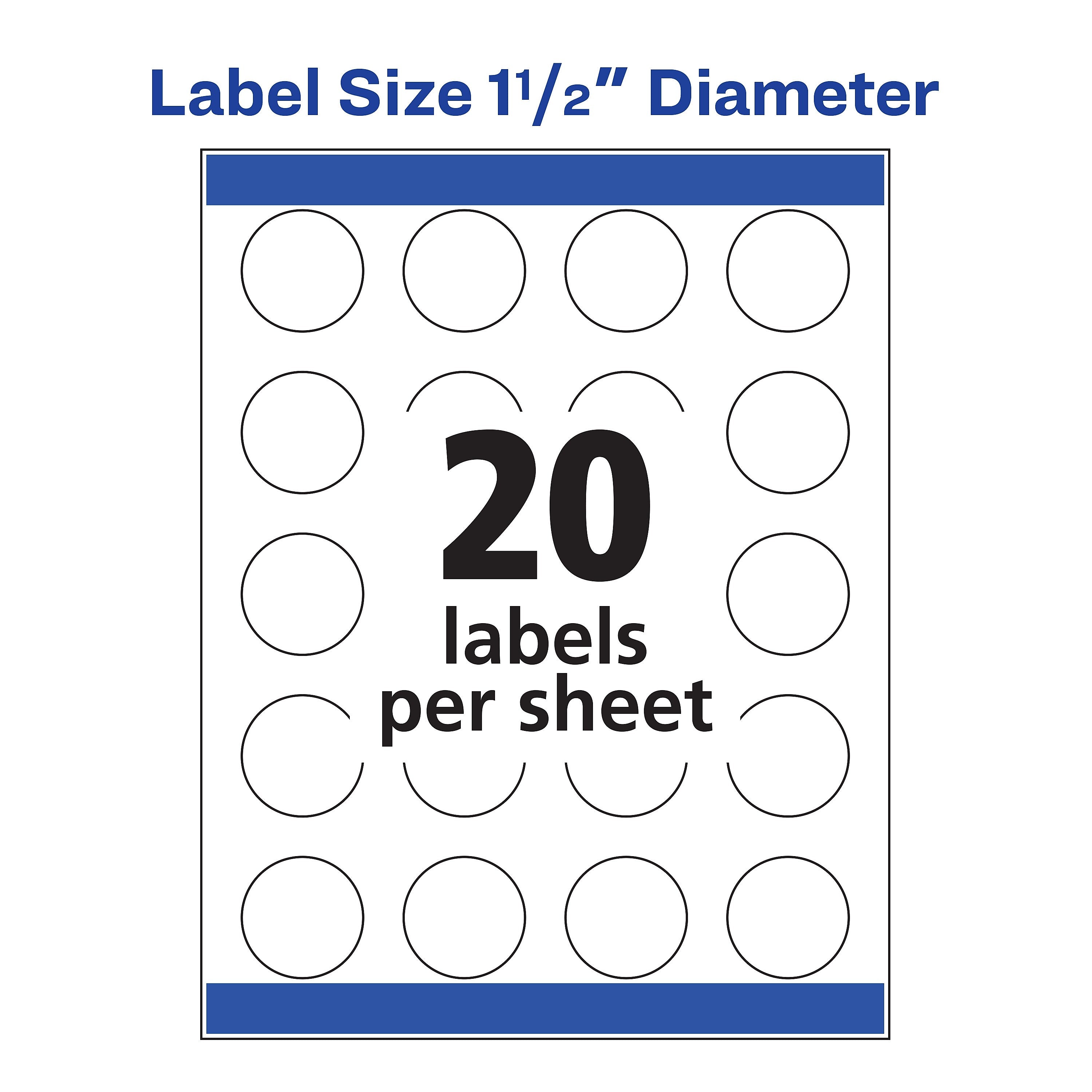 Avery Print-to-the-Edge Inkjet Round Labels, 1 1/2" Diameter, White, 20 Labels/Sheet, 20 Sheets/Pack