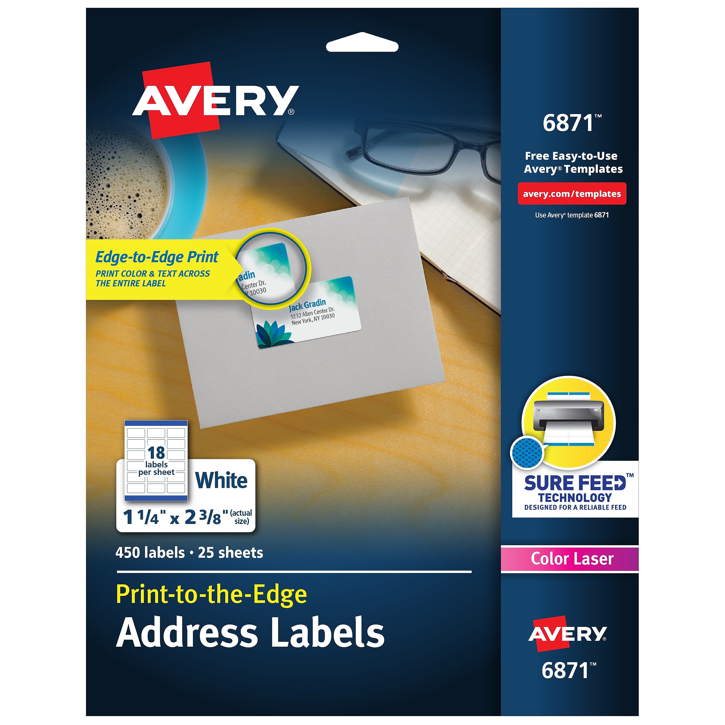Avery Print-to-the-Edge Laser Address Labels, 1-1/4