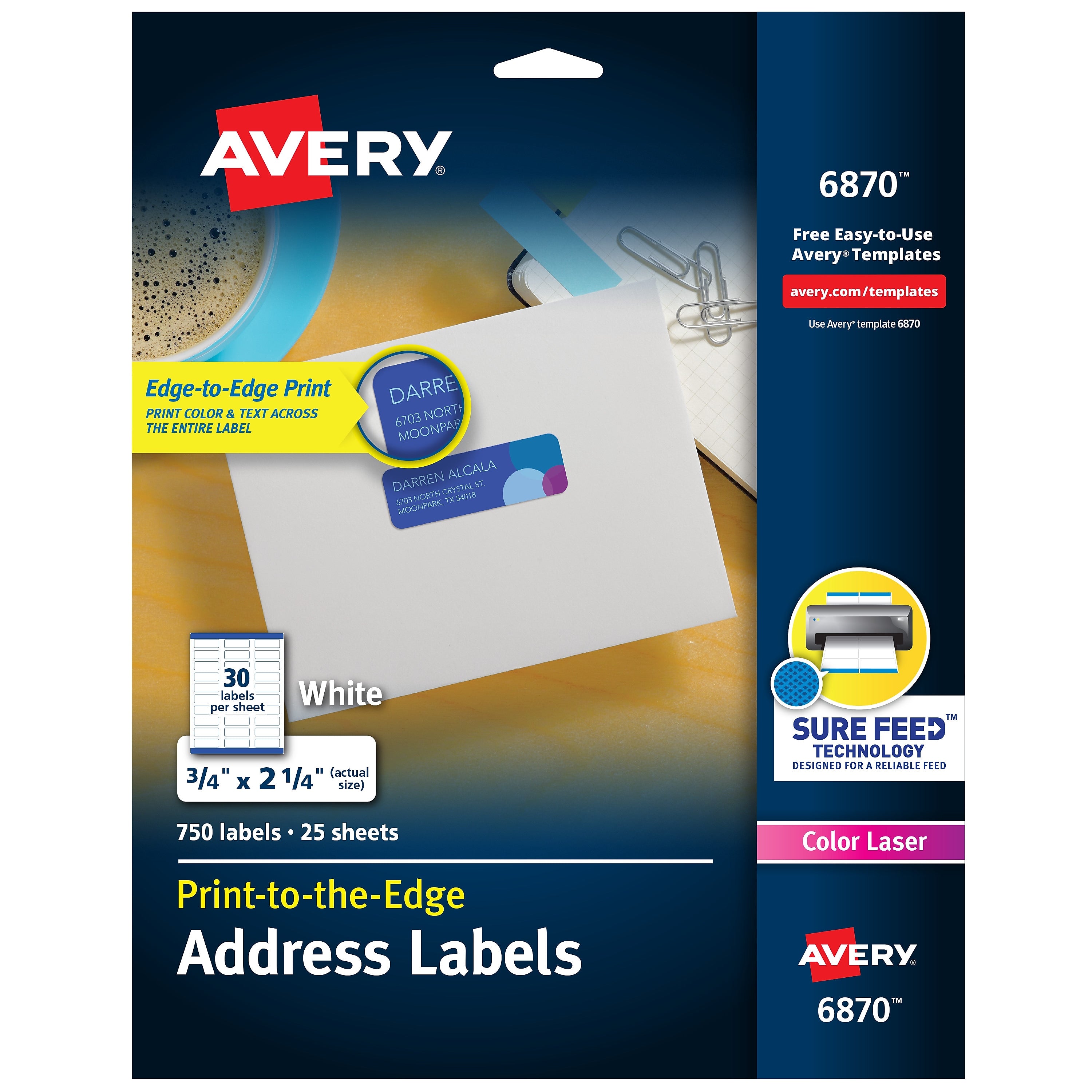 Avery Print-to-the-Edge Laser Address Labels, 3/4