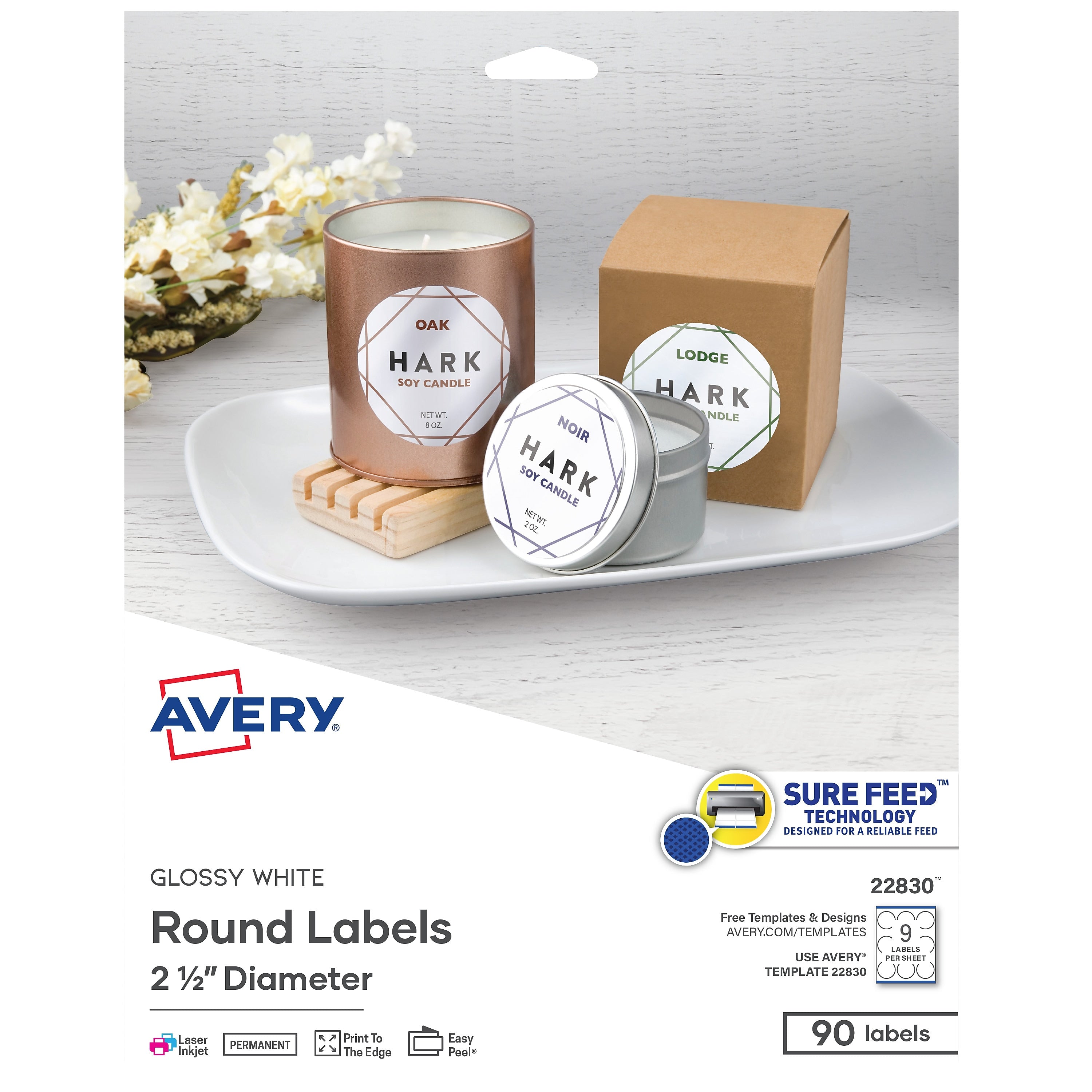 Avery Print-to-the-Edge Laser/Inkjet Labels, 2 1/2