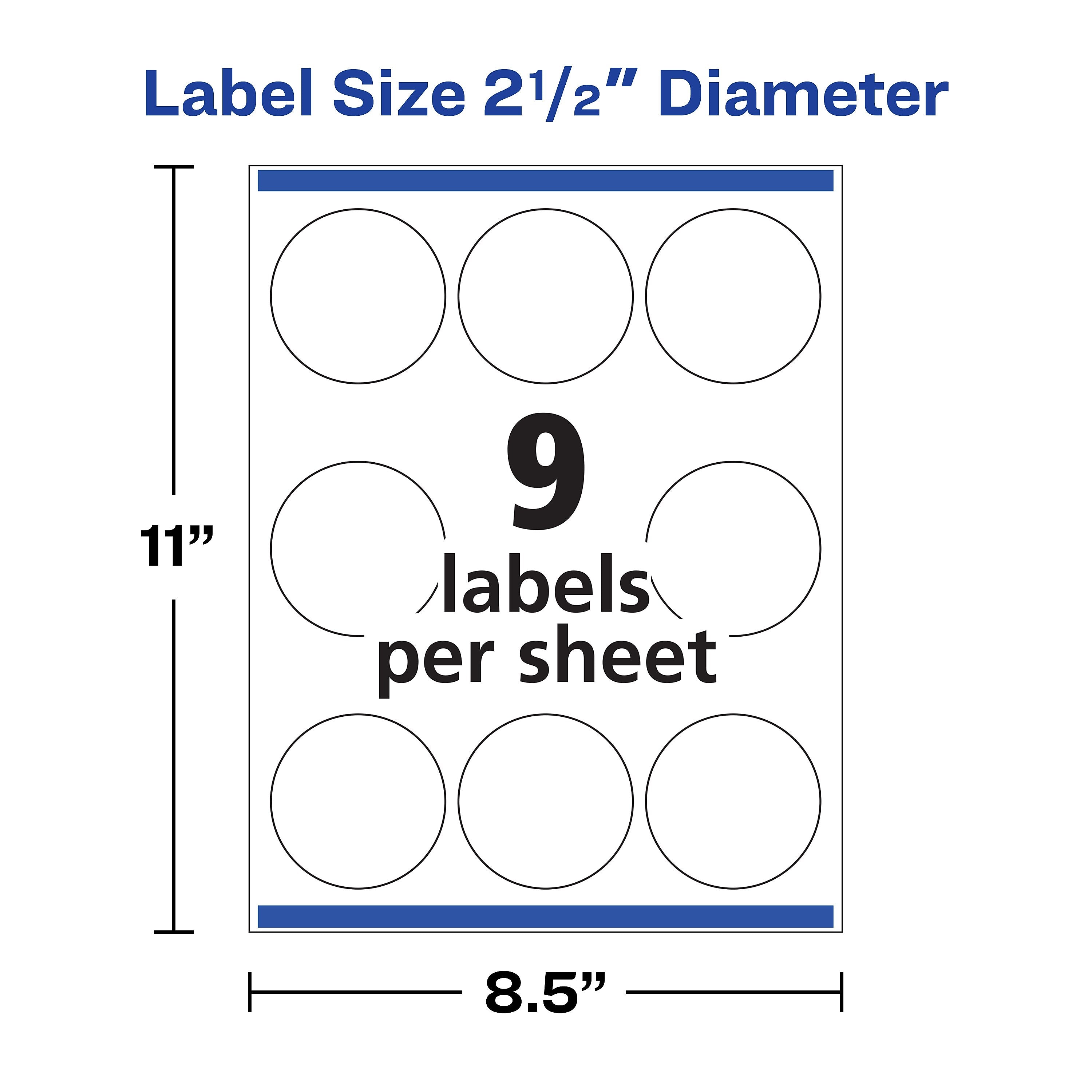 Avery Print-to-the-Edge Laser/Inkjet Labels, 2 1/2" Diameter, White, 9 Labels/Sheet, 10 Sheets/Pack, 90 Labels/Pack