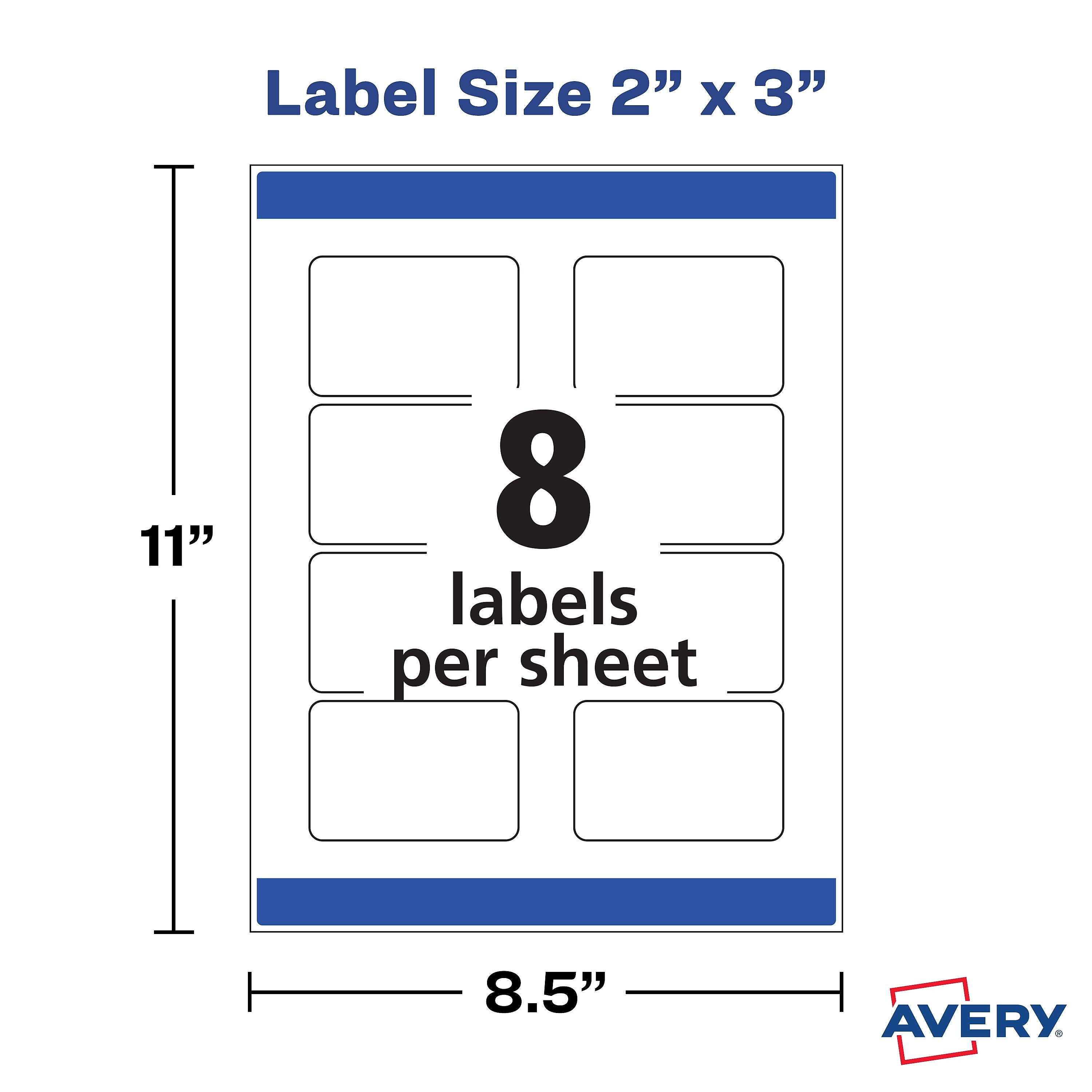 Avery Print-to-the-Edge Laser/Inkjet Labels, 2" x 3", Glossy Clear, 8 Labels/Sheet, 10 Sheets/Pack, 80 Labels/Pack