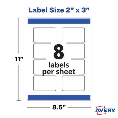 Avery Print-to-the-Edge Laser/Inkjet Labels, 2" x 3", Glossy Clear, 8 Labels/Sheet, 10 Sheets/Pack, 80 Labels/Pack