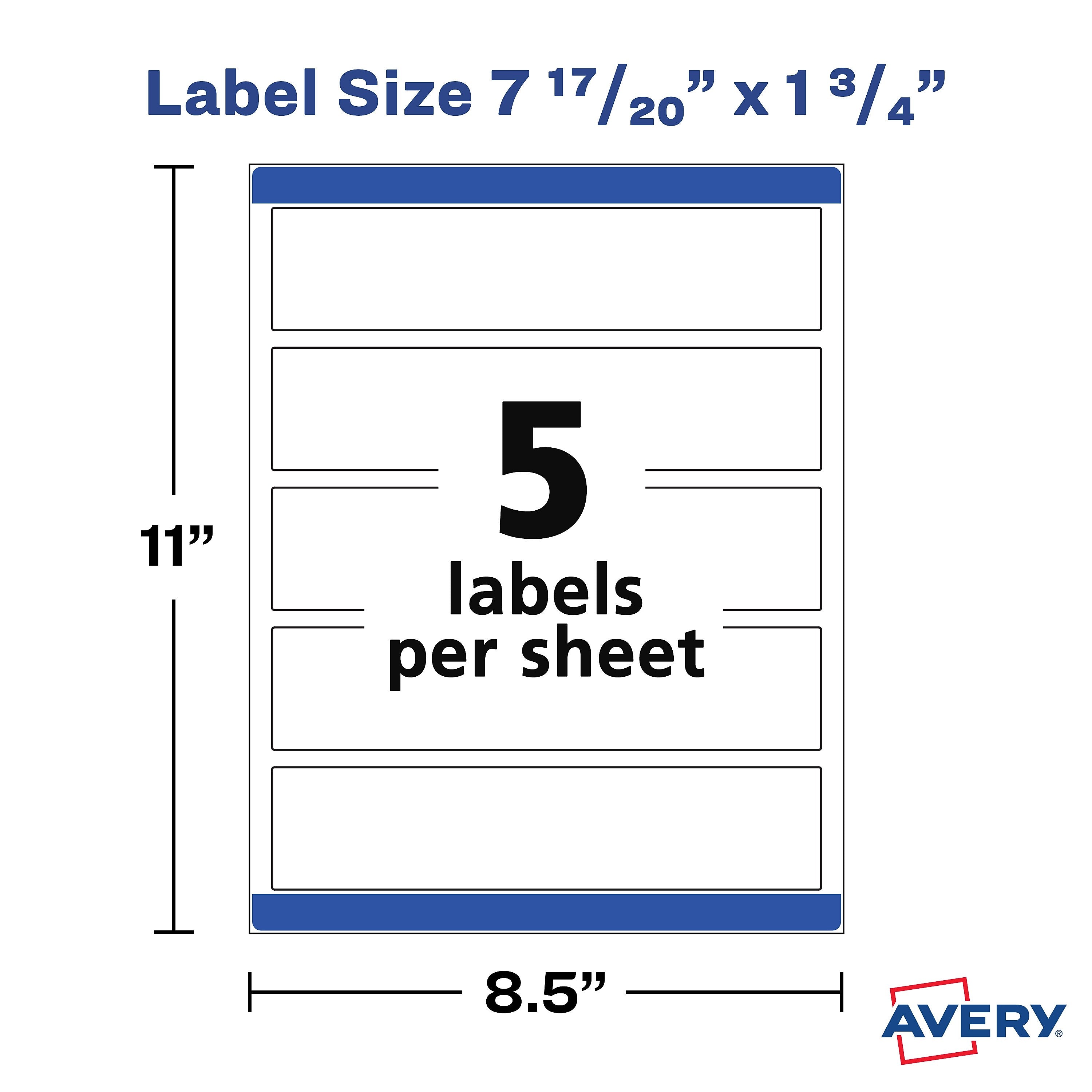 Avery Print-to-the-Edge Laser/Inkjet Labels, 7.85" x 1.75", White, 5 Labels/Sheet, 10 Sheets/Pack, 50 Labels/Pack