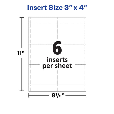 Avery Printable Laser/Inkjet Name Badge Insert Refills, 3" x 4", White, 300 Inserts Per Box