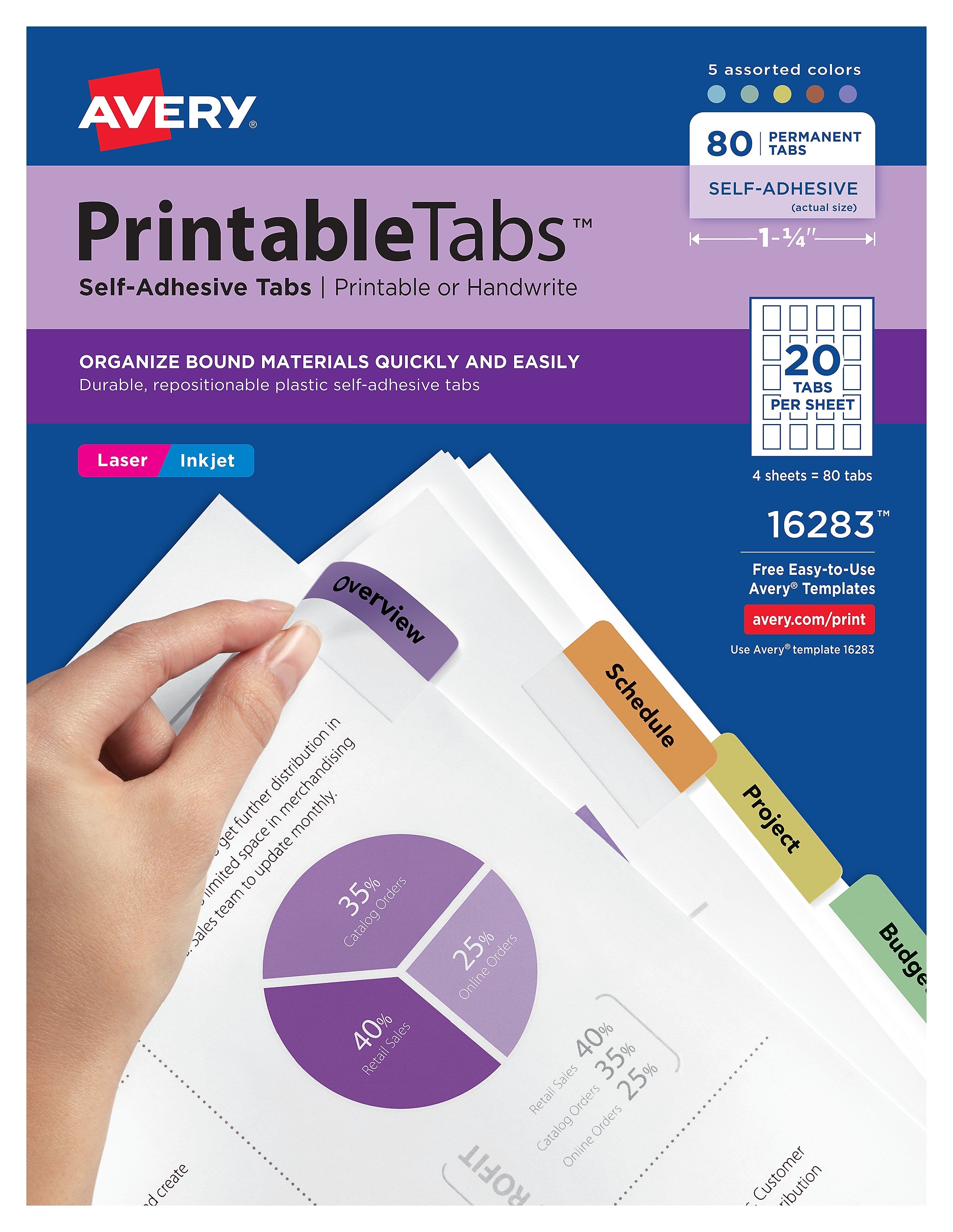 Avery Printable Self-Adhesive Plastic Tabs, 1-3/4