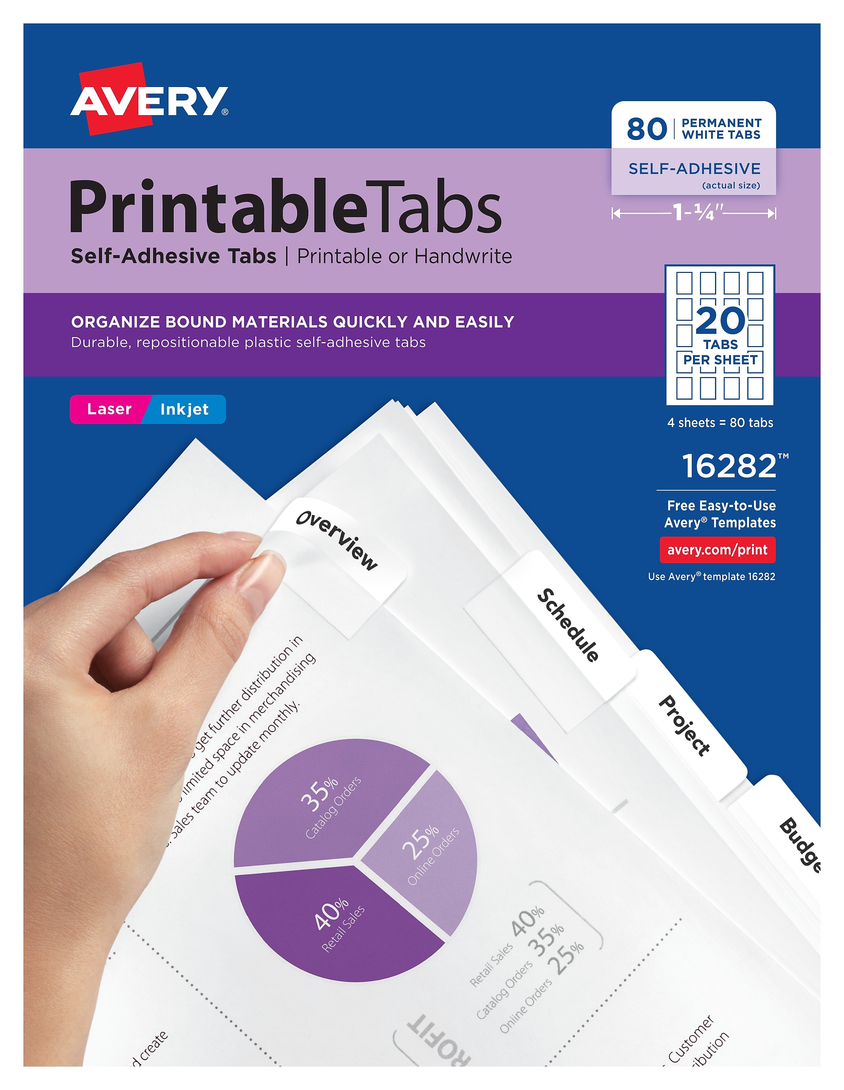 Avery Printable Self-Adhesive Plastic Tabs, 1-3/4