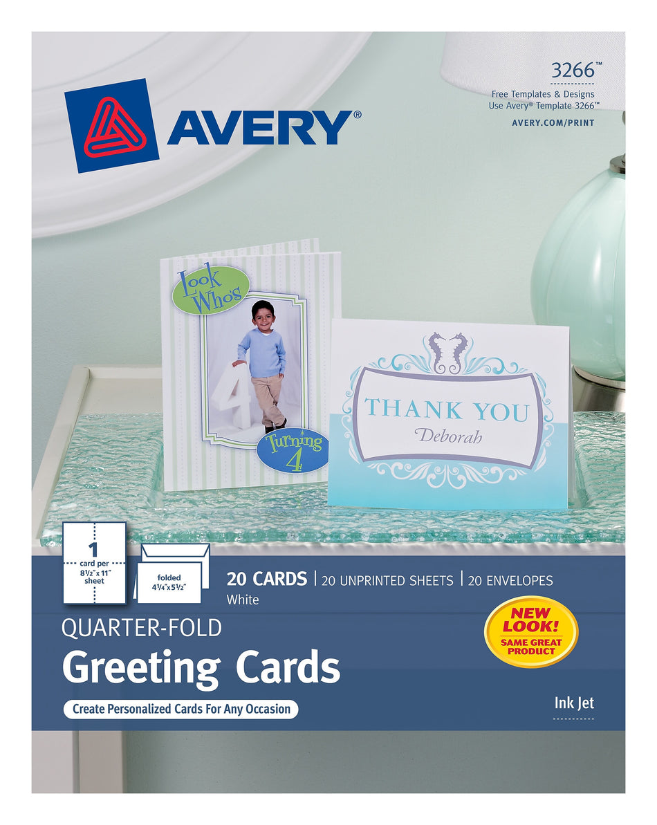 Avery Quarter-Fold Greeting Cards with Envelopes, 4.25" x 5.5", Matte White, Inkjet, 20/Pack