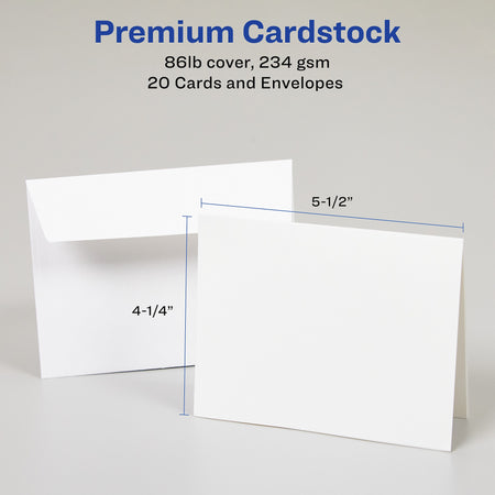 Avery Quarter-Fold Greeting Cards with Envelopes, 4.25" x 5.5", Matte White, Inkjet, 20/Pack