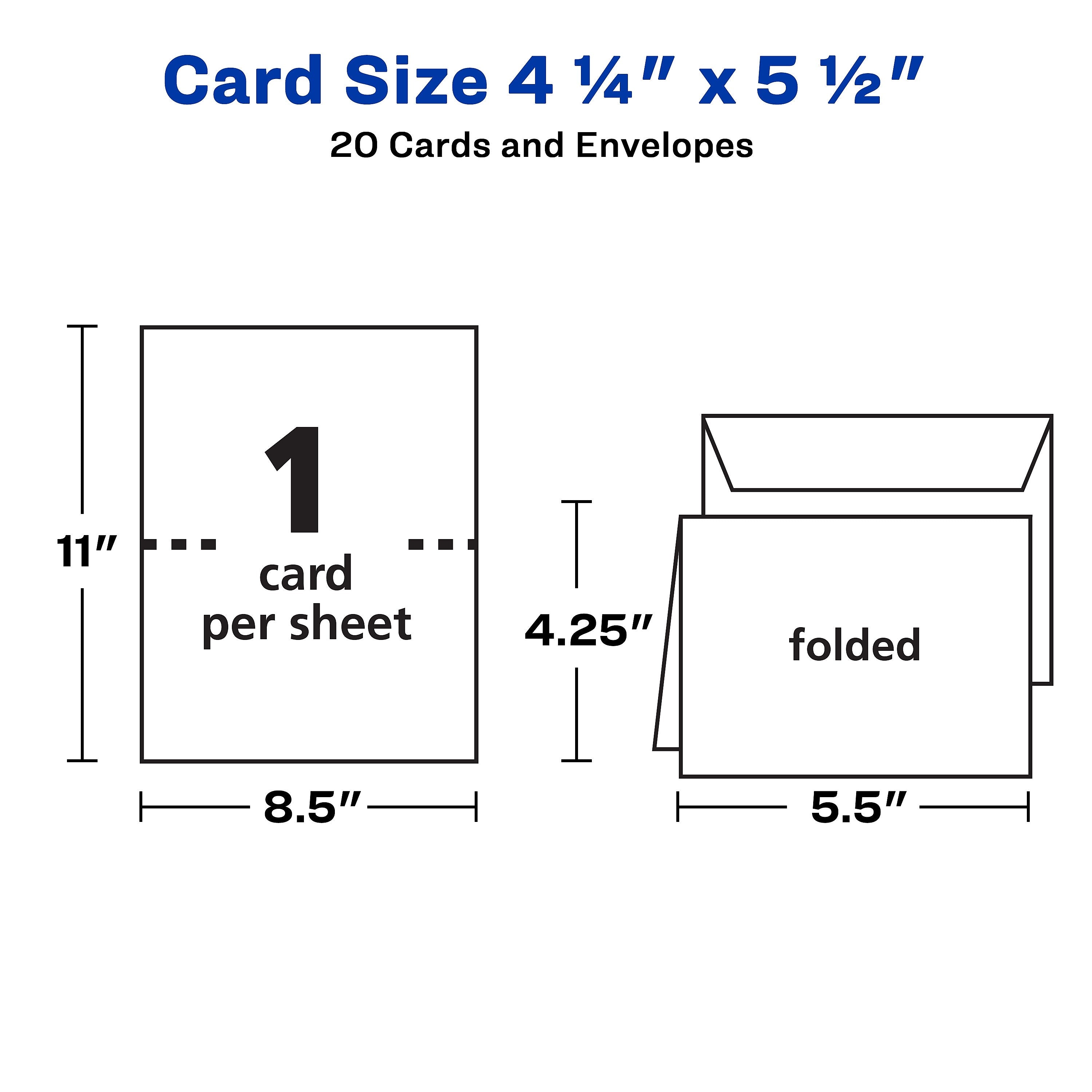 Avery Quarter-Fold Greeting Cards with Envelopes, 4.25" x 5.5", Matte White, Inkjet, 20/Pack