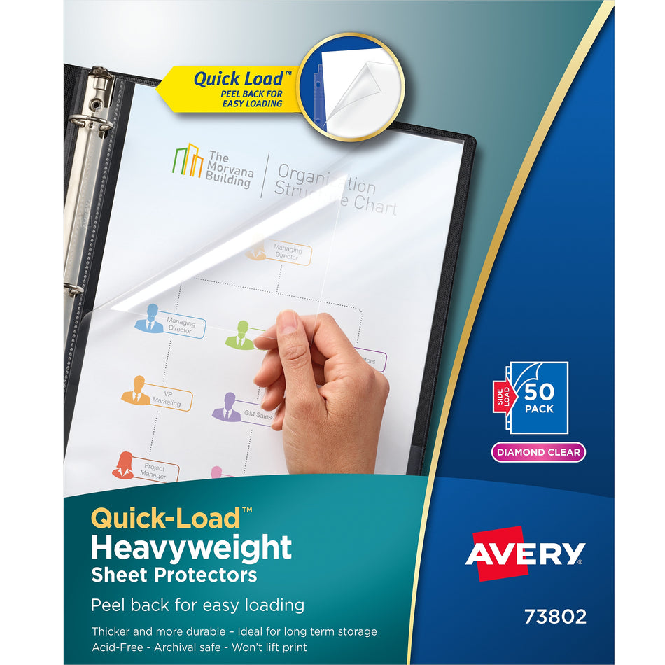 Avery Quick Load Heavyweight Sheet Protectors, 8-1/2" x 11", Diamond Clear, Acid-Free, 50/Box