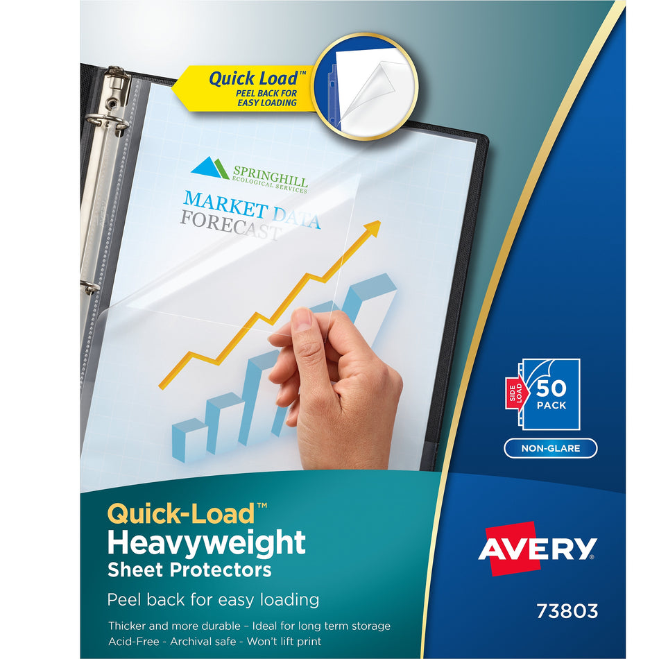 Avery Quick Load Non-Glare Heavyweight Sheet Protectors, 8.5" x 11", Clear, 50/Box