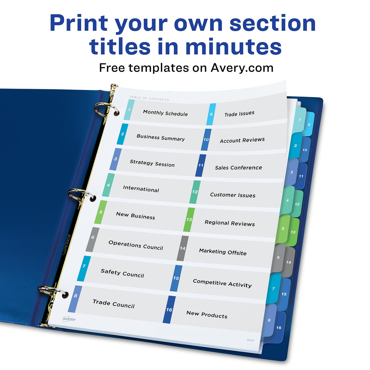 Avery Ready Index Table of Contents Double Column Paper Dividers, 1-16 Tabs, Multicolor