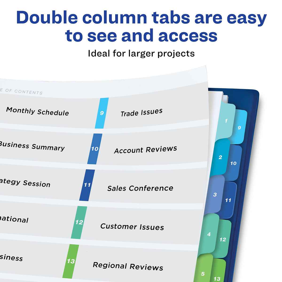 Avery Ready Index Table of Contents Double Column Paper Dividers, 1-16 Tabs, Multicolor