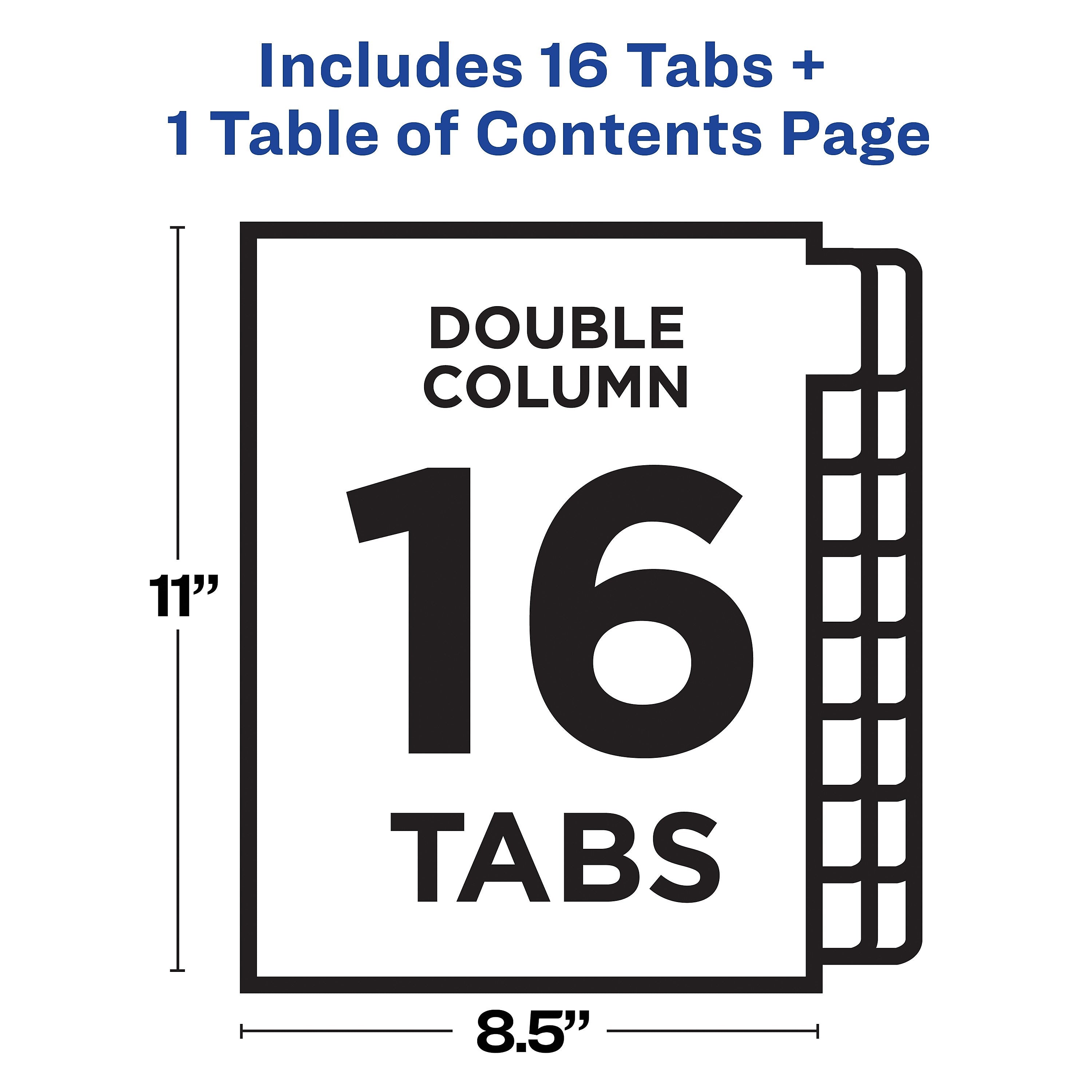 Avery Ready Index Table of Contents Double Column Paper Dividers, 1-16 Tabs, Multicolor