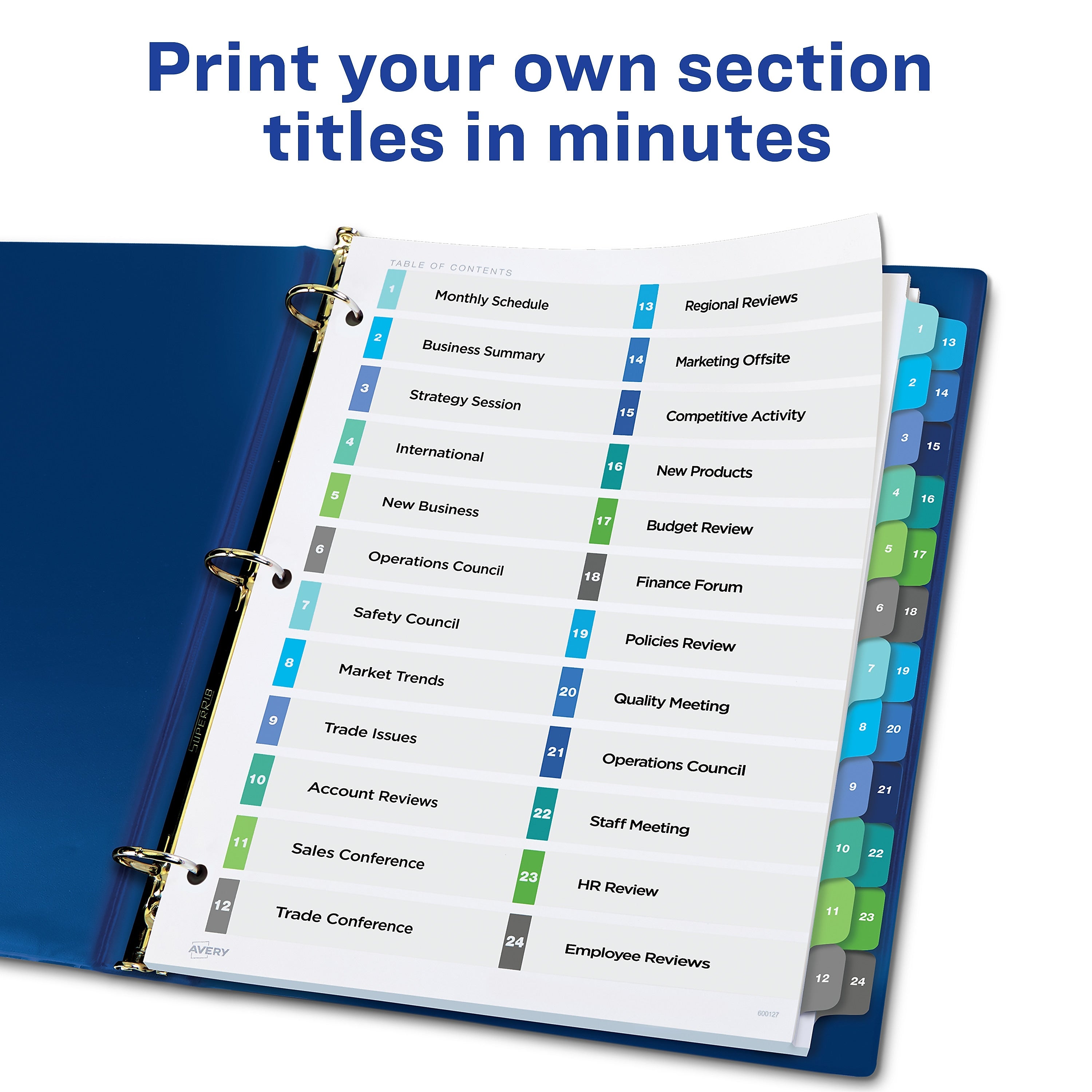 Avery Ready Index Table of Contents Double Column Paper Dividers, 1-24 Tabs, Multicolor