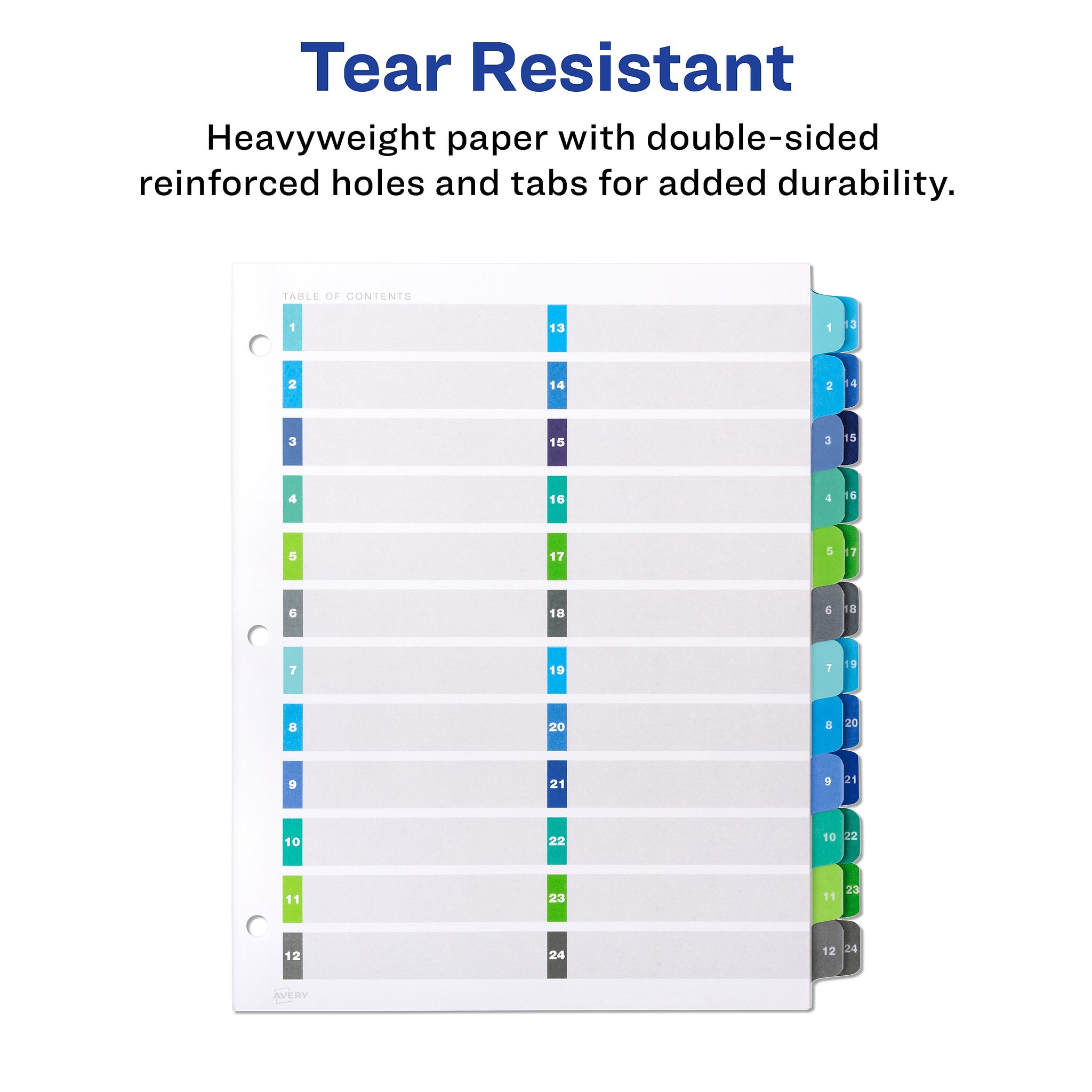 Avery Ready Index Table of Contents Double Column Paper Dividers, 1-24 Tabs, Multicolor