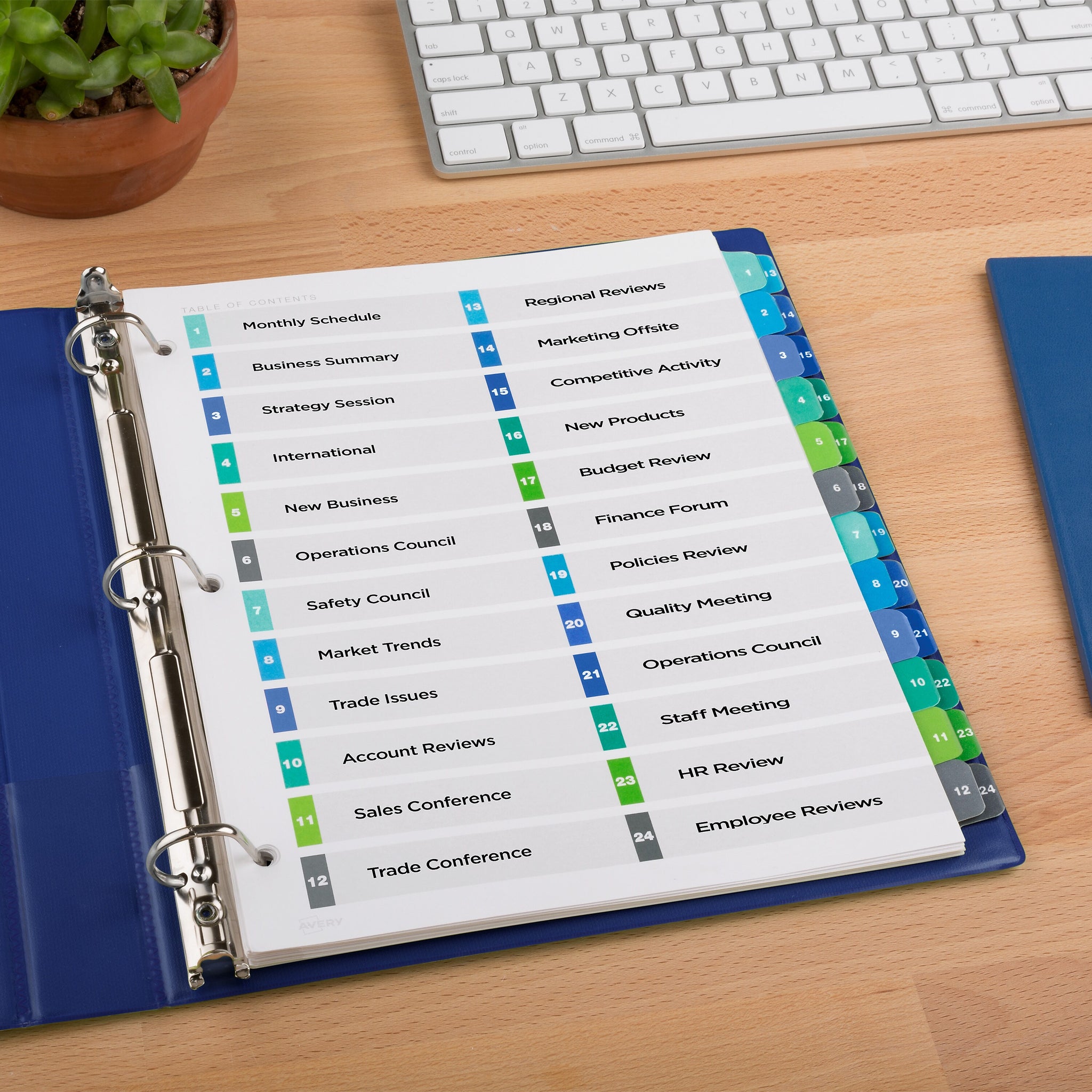 Avery Ready Index Table of Contents Double Column Paper Dividers, 1-24 Tabs, Multicolor