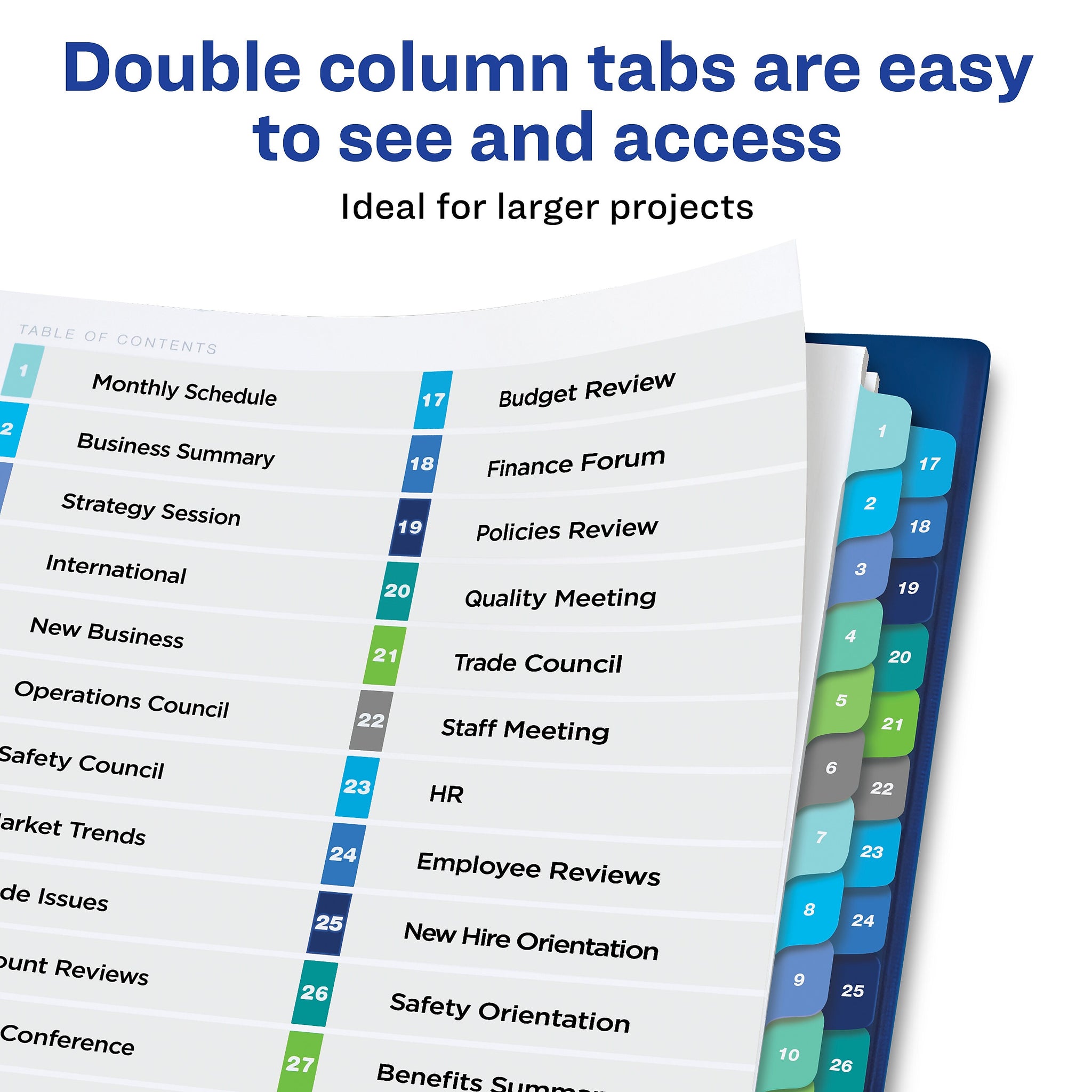 Avery Ready Index Table of Contents Double Column Paper Dividers, 1-32 Tabs, Multicolor