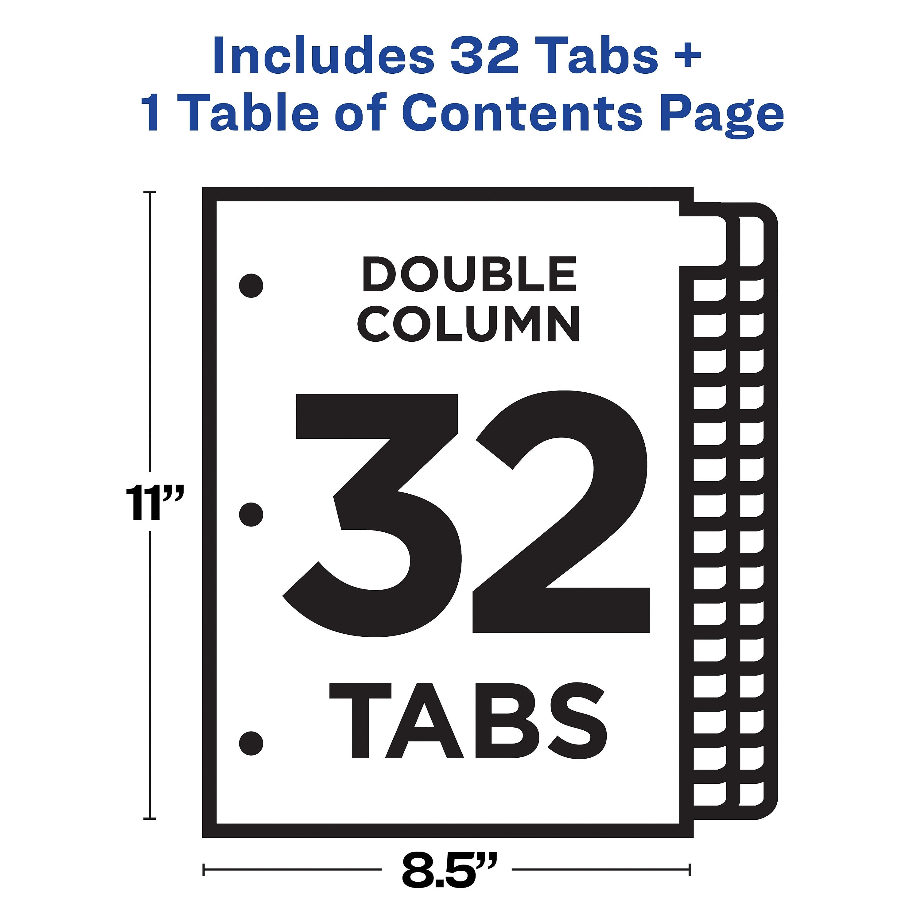 Avery Ready Index Table of Contents Double Column Paper Dividers, 1-32 Tabs, Multicolor