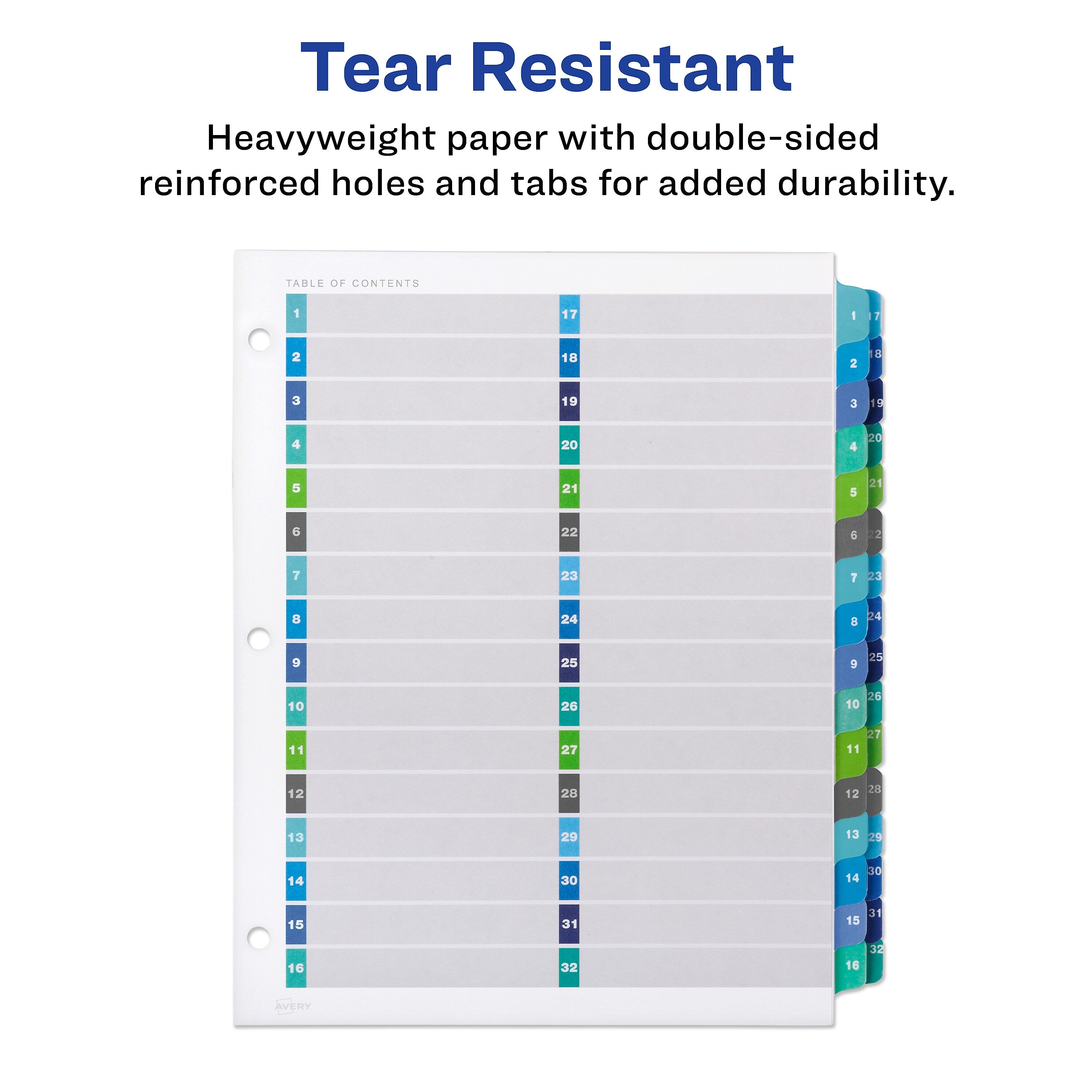 Avery Ready Index Table of Contents Double Column Paper Dividers, 1-32 Tabs, Multicolor