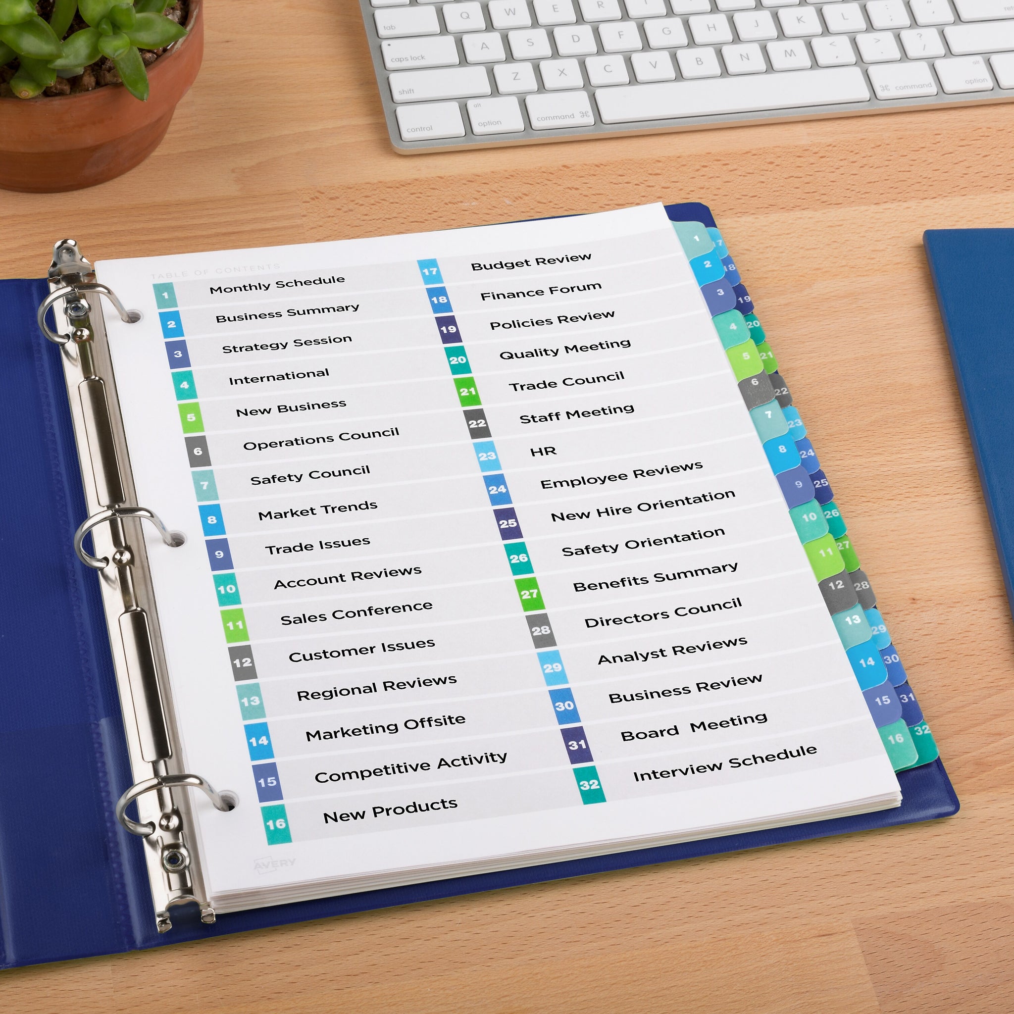 Avery Ready Index Table of Contents Double Column Paper Dividers, 1-32 Tabs, Multicolor