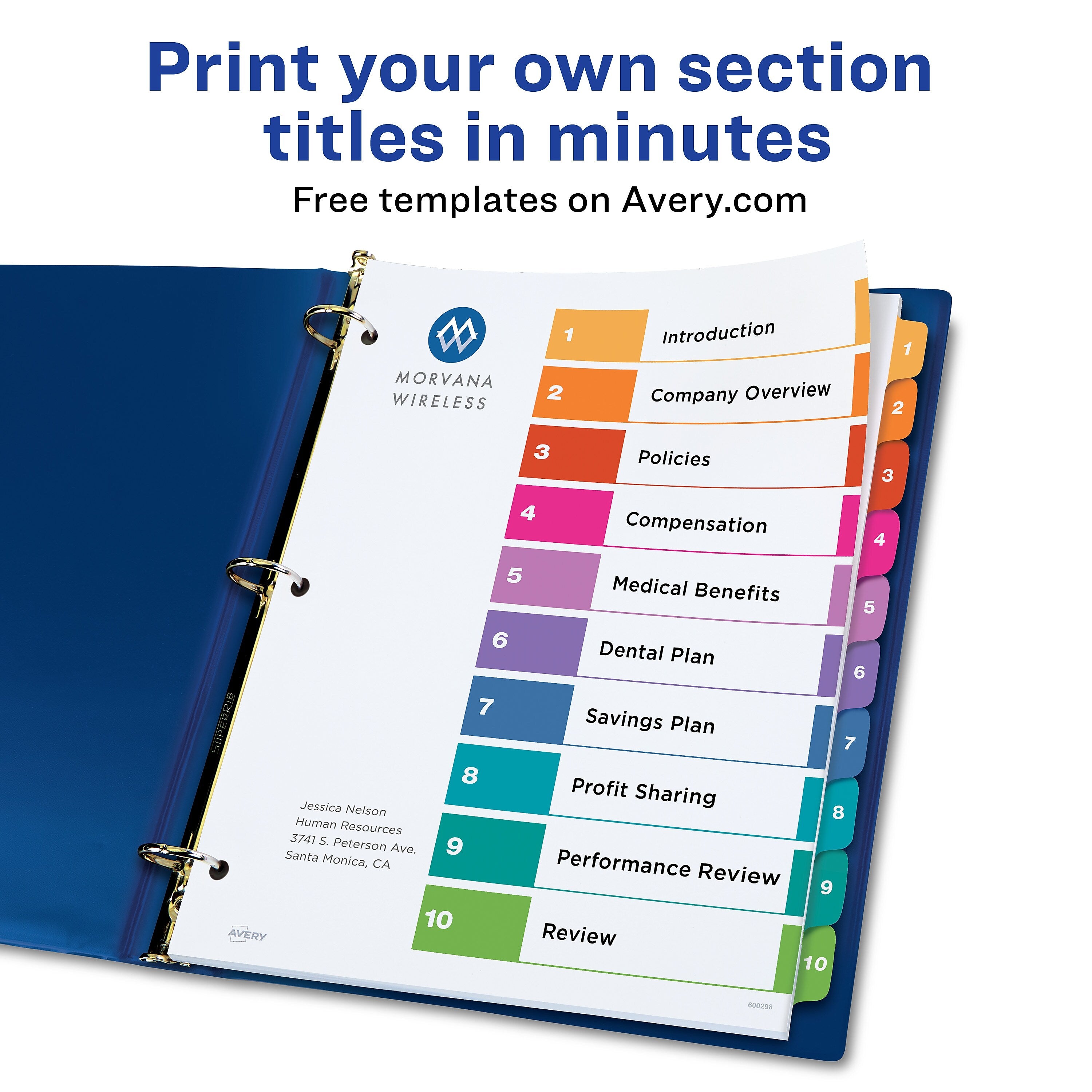 Avery Ready Index Table of Contents EcoFriendly Paper Dividers, 1-10 Tabs, Multicolor, 3 Sets/Pack