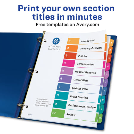 Avery Ready Index Table of Contents EcoFriendly Paper Dividers, 1-10 Tabs, Multicolor, 3 Sets/Pack