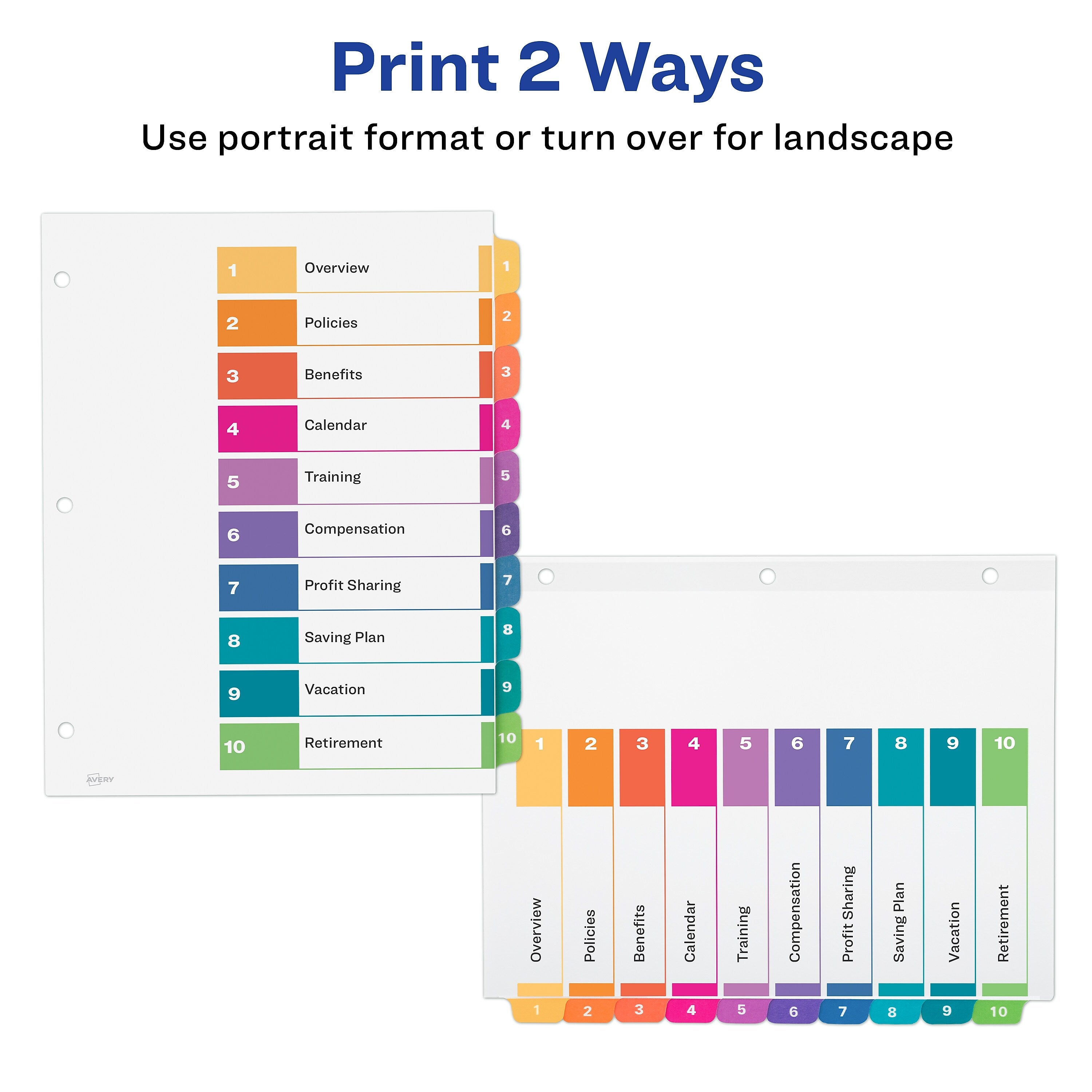 Avery Ready Index Table of Contents EcoFriendly Paper Dividers, 1-10 Tabs, Multicolor, 3 Sets/Pack