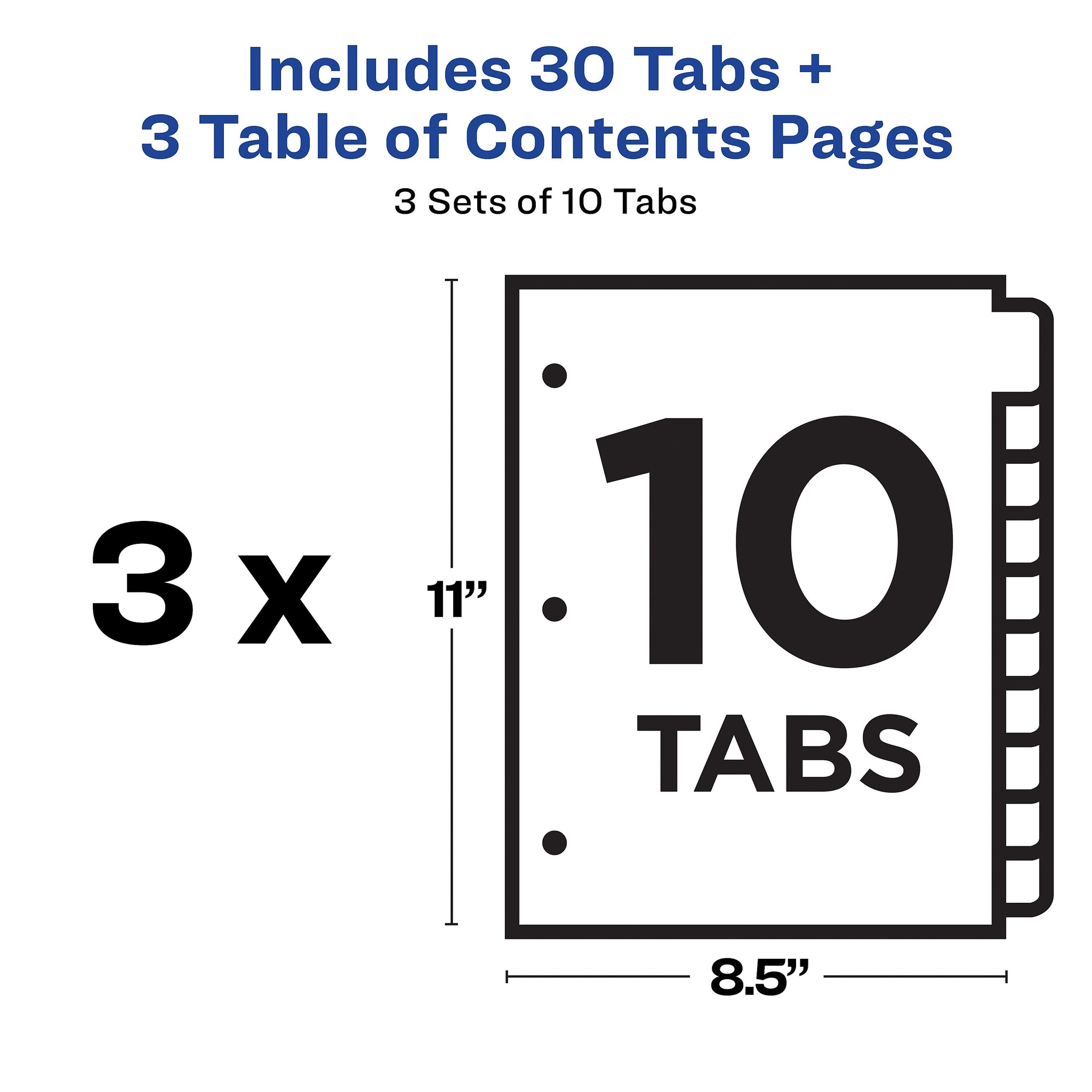 Avery Ready Index Table of Contents EcoFriendly Paper Dividers, 1-10 Tabs, Multicolor, 3 Sets/Pack