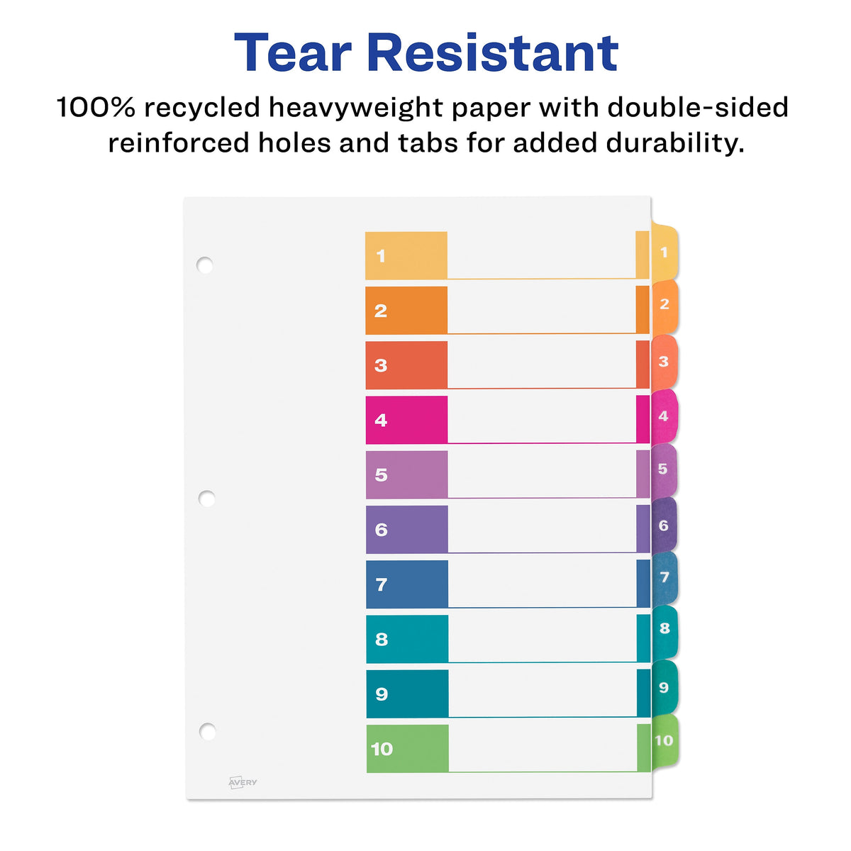 Avery Ready Index Table of Contents EcoFriendly Paper Dividers, 1-10 Tabs, Multicolor, 3 Sets/Pack