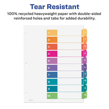 Avery Ready Index Table of Contents EcoFriendly Paper Dividers, 1-10 Tabs, Multicolor, 3 Sets/Pack