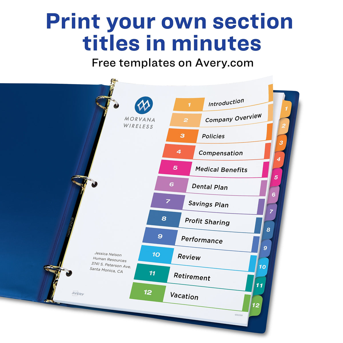 Avery Ready Index Table of Contents EcoFriendly Paper Dividers, 1-12 Tabs, Multicolor, 3 Sets/Pack