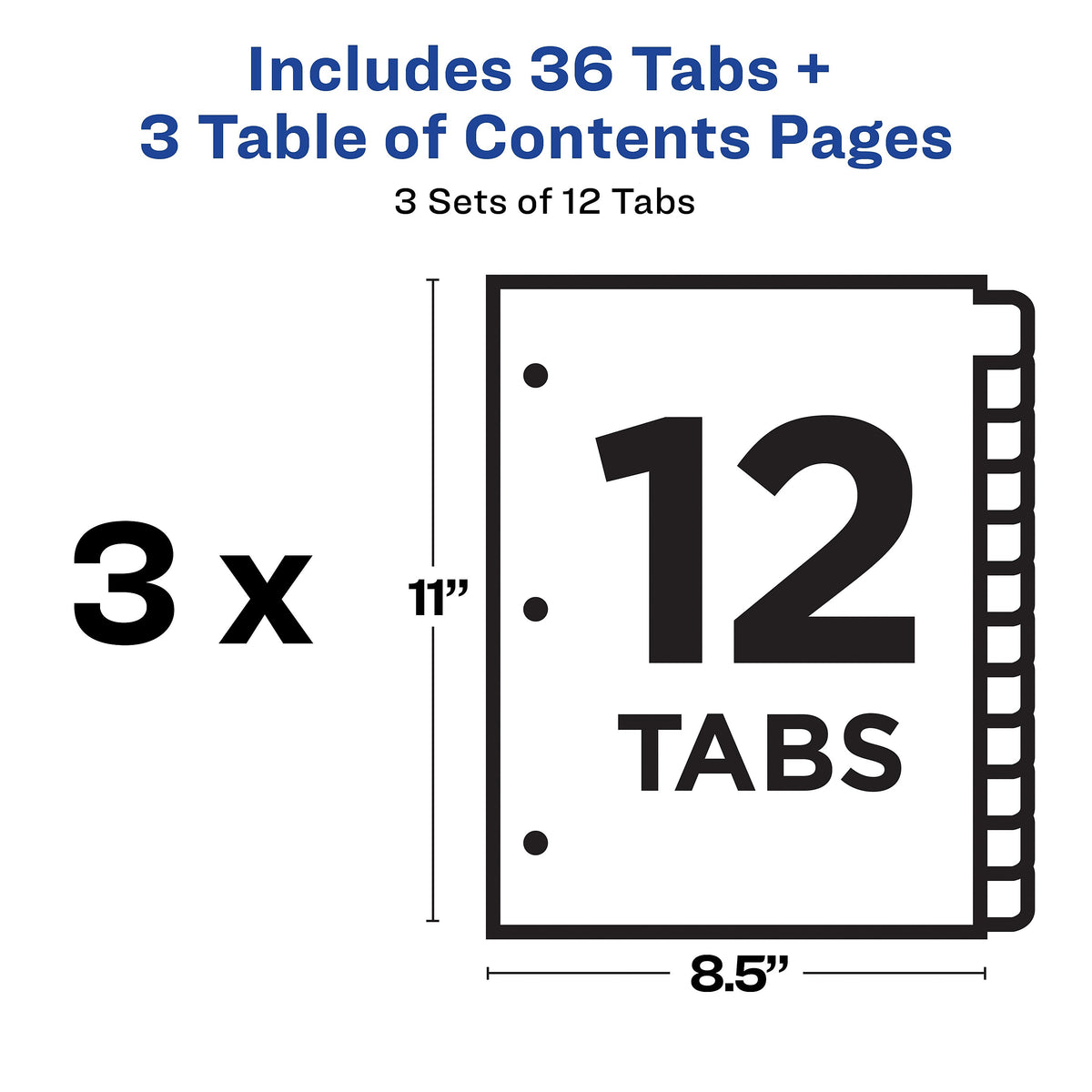 Avery Ready Index Table of Contents EcoFriendly Paper Dividers, 1-12 Tabs, Multicolor, 3 Sets/Pack