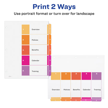 Avery Ready Index Table of Contents EcoFriendly Paper Dividers, 1-5 Tabs, Multicolor, 3 Sets/Pack