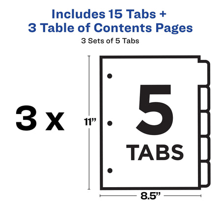 Avery Ready Index Table of Contents EcoFriendly Paper Dividers, 1-5 Tabs, Multicolor, 3 Sets/Pack