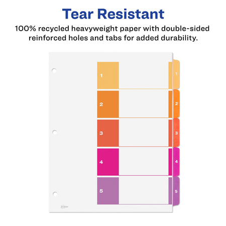 Avery Ready Index Table of Contents EcoFriendly Paper Dividers, 1-5 Tabs, Multicolor, 3 Sets/Pack