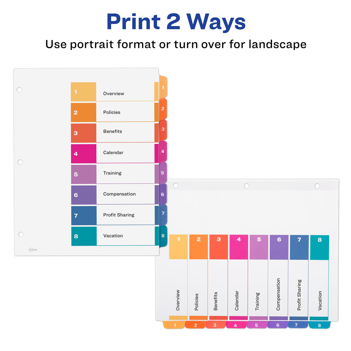 Avery Ready Index Table of Contents EcoFriendly Paper Dividers, 1-8 Tabs, Multicolor, 3 Sets/Pack