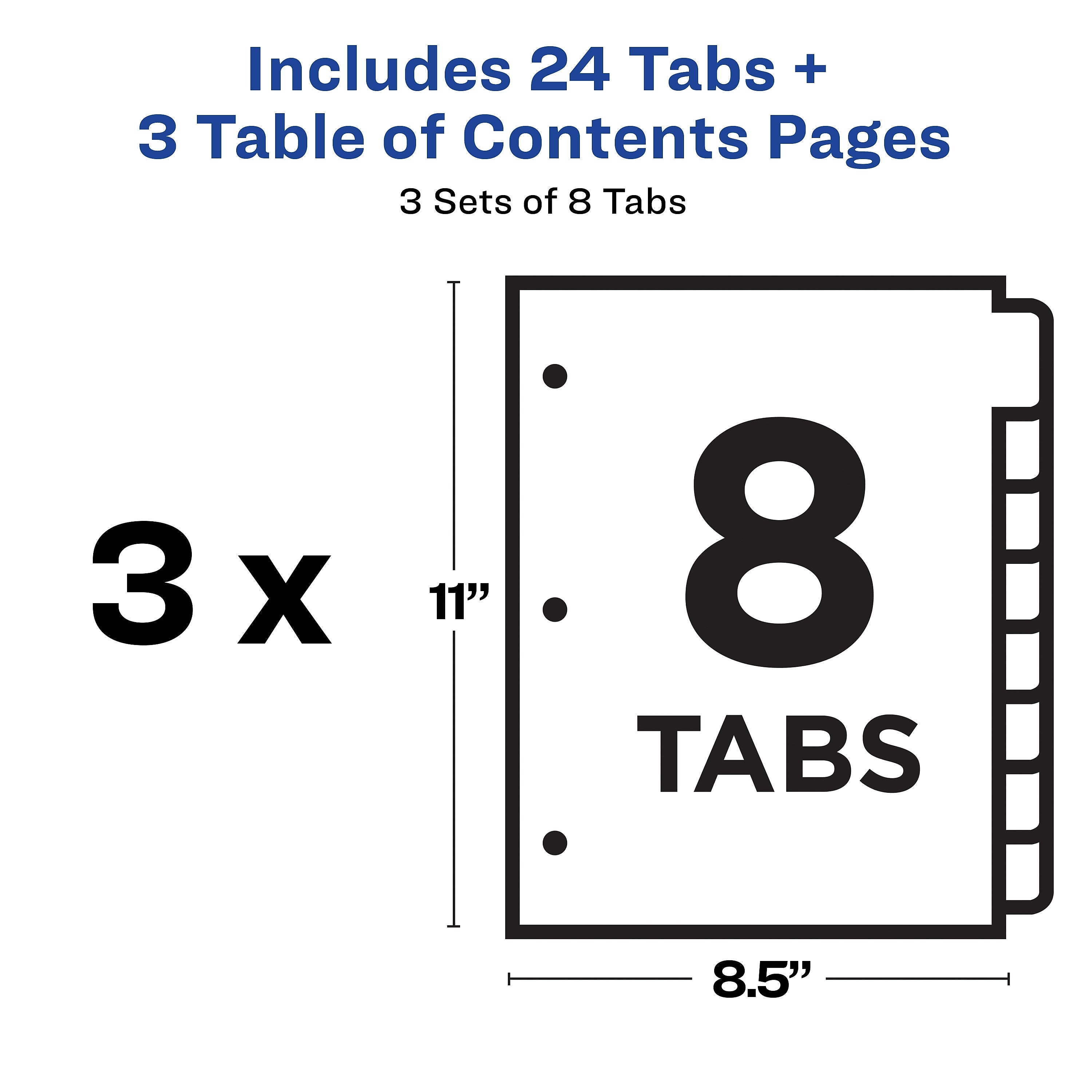 Avery Ready Index Table of Contents EcoFriendly Paper Dividers, 1-8 Tabs, Multicolor, 3 Sets/Pack