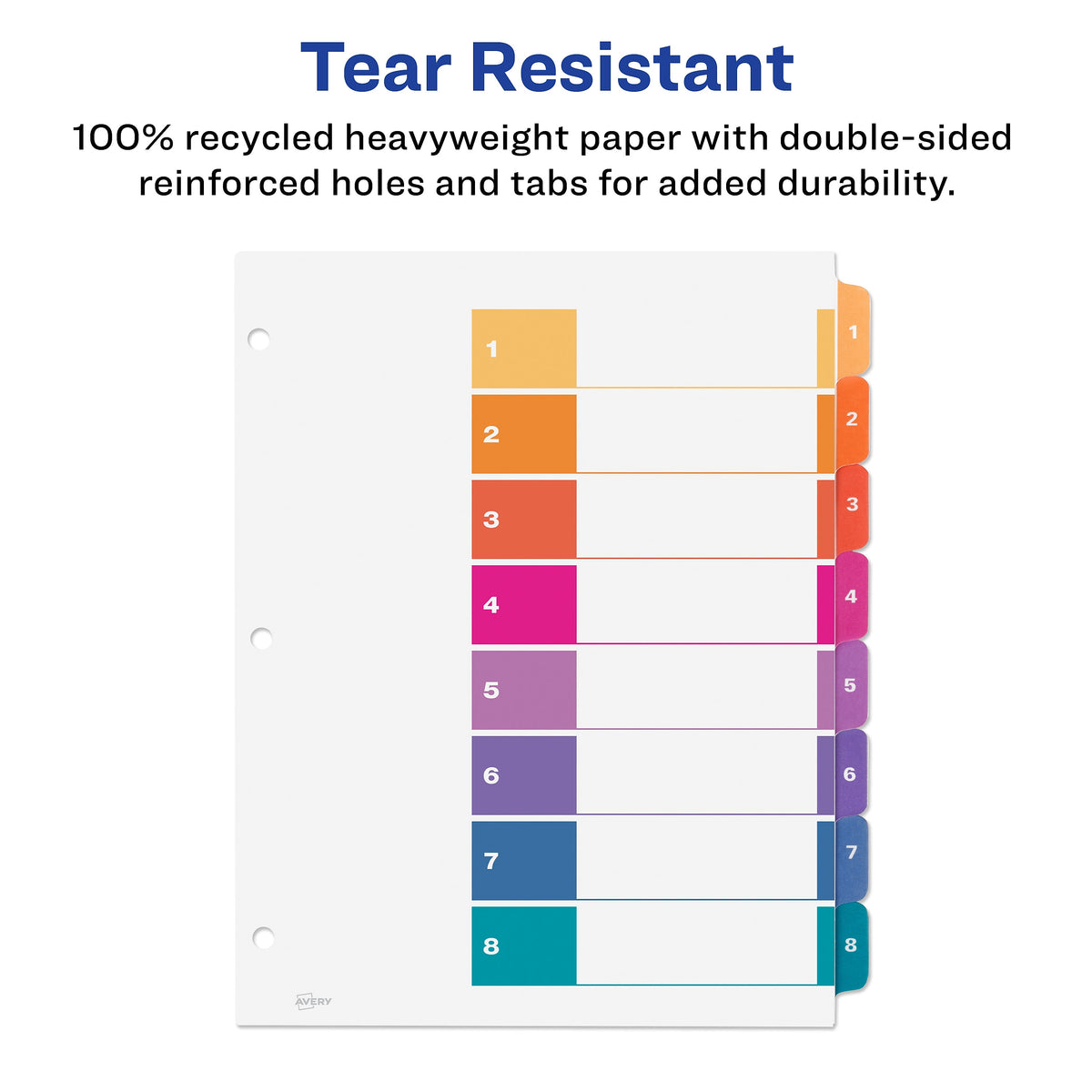 Avery Ready Index Table of Contents EcoFriendly Paper Dividers, 1-8 Tabs, Multicolor, 3 Sets/Pack