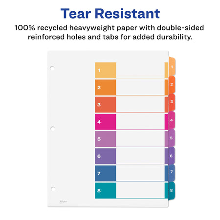 Avery Ready Index Table of Contents EcoFriendly Paper Dividers, 1-8 Tabs, Multicolor, 3 Sets/Pack