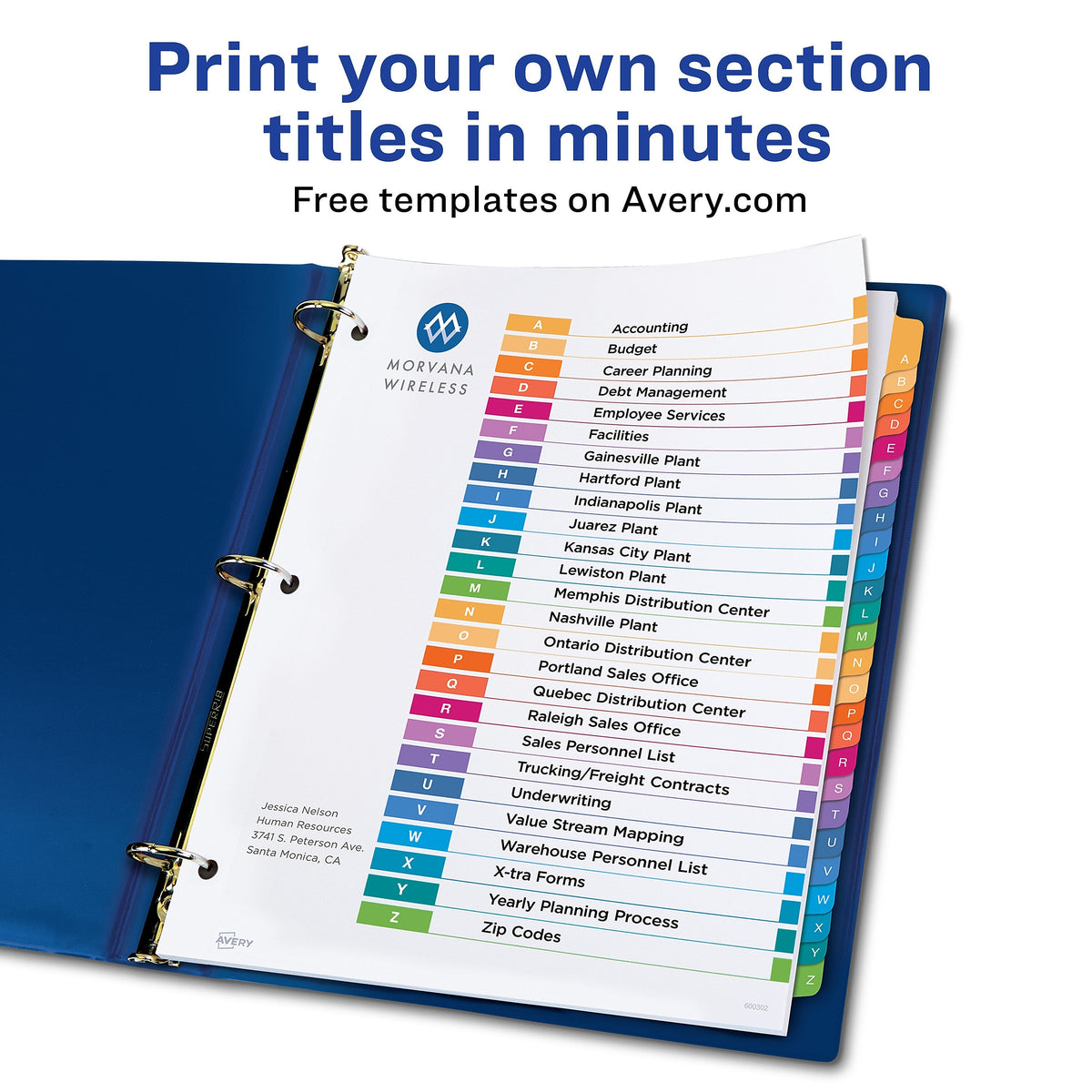 Avery Ready Index Table of Contents EcoFriendly Paper Dividers, A-Z Tabs, Multicolor