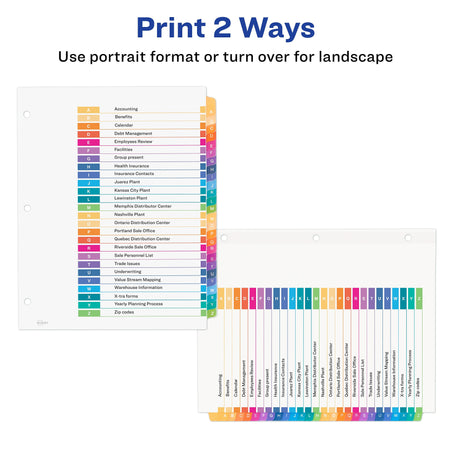 Avery Ready Index Table of Contents EcoFriendly Paper Dividers, A-Z Tabs, Multicolor