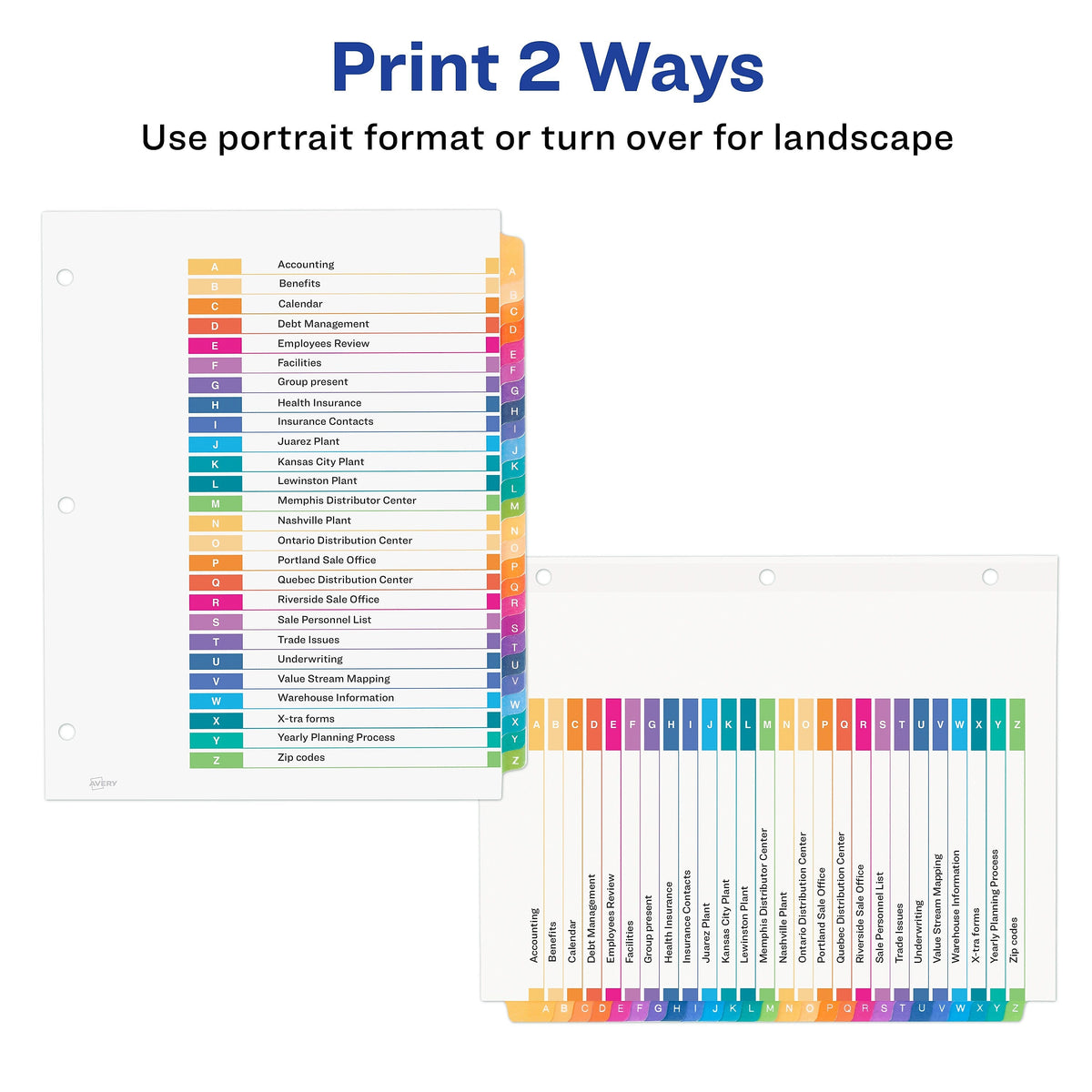 Avery Ready Index Table of Contents EcoFriendly Paper Dividers, A-Z Tabs, Multicolor