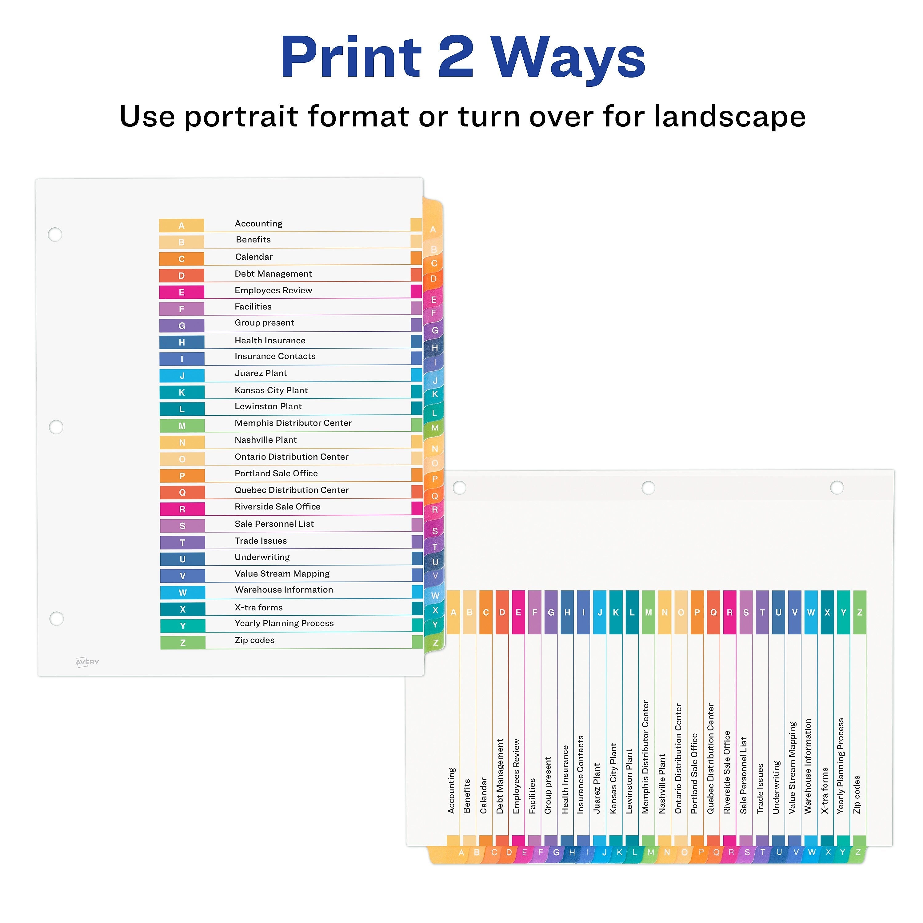 Avery Ready Index Table of Contents EcoFriendly Paper Dividers, A-Z Tabs, Multicolor