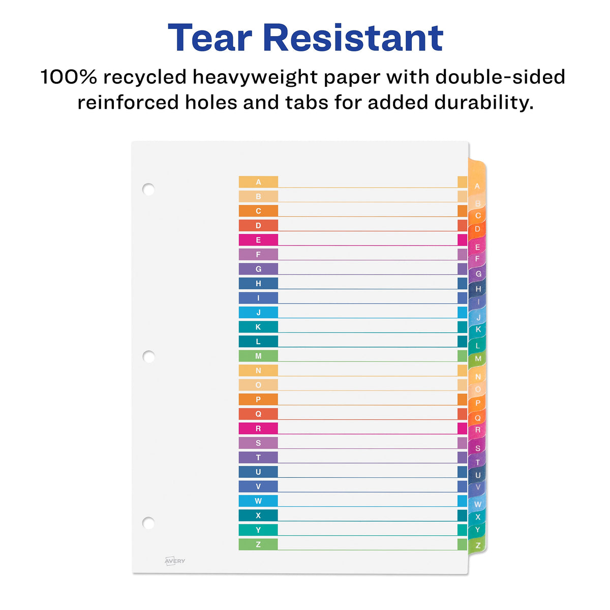 Avery Ready Index Table of Contents EcoFriendly Paper Dividers, A-Z Tabs, Multicolor