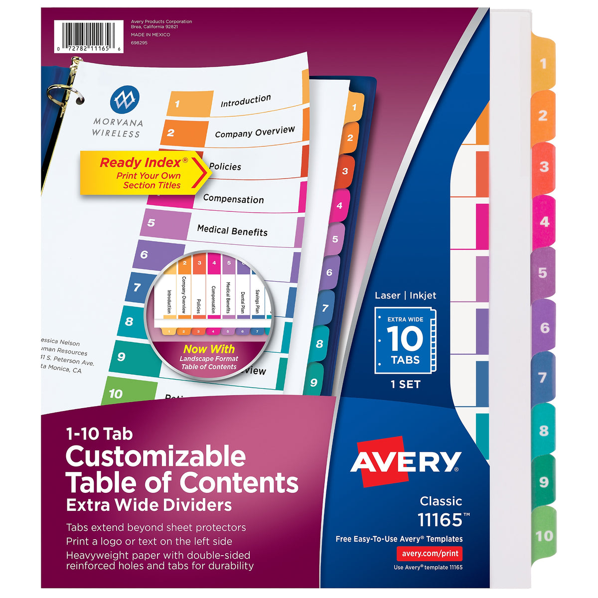 Avery Ready Index Table of Contents Extra-Wide Paper Dividers, 1-10 Tab, Multicolor